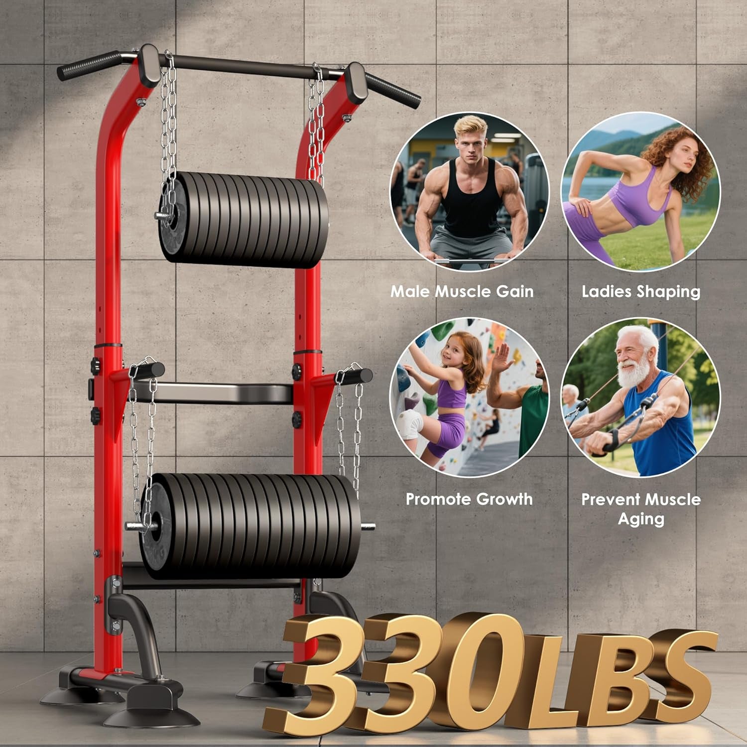 Power Tower Dip Station Pull up Bar for Home Gym Adjustable Height Strength Training Workout Equipment,Pull up Bar Station