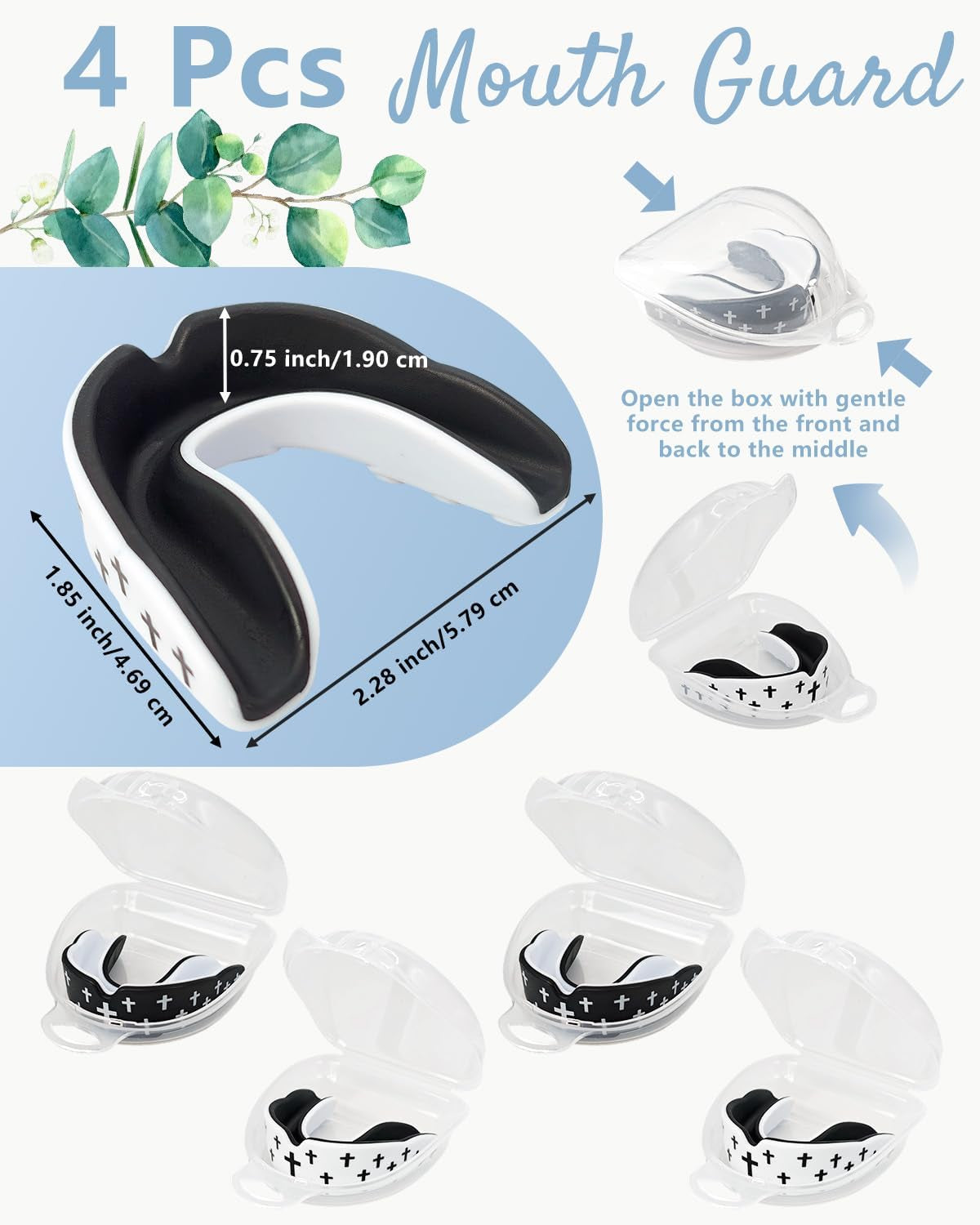 4 Pcs Mouth Guard - Faith Cross Mouthguard with Case, Religious Adult Mouth Guards Braces for Football Boxing Basketball Lacrosse Hockey and All Contact Sports