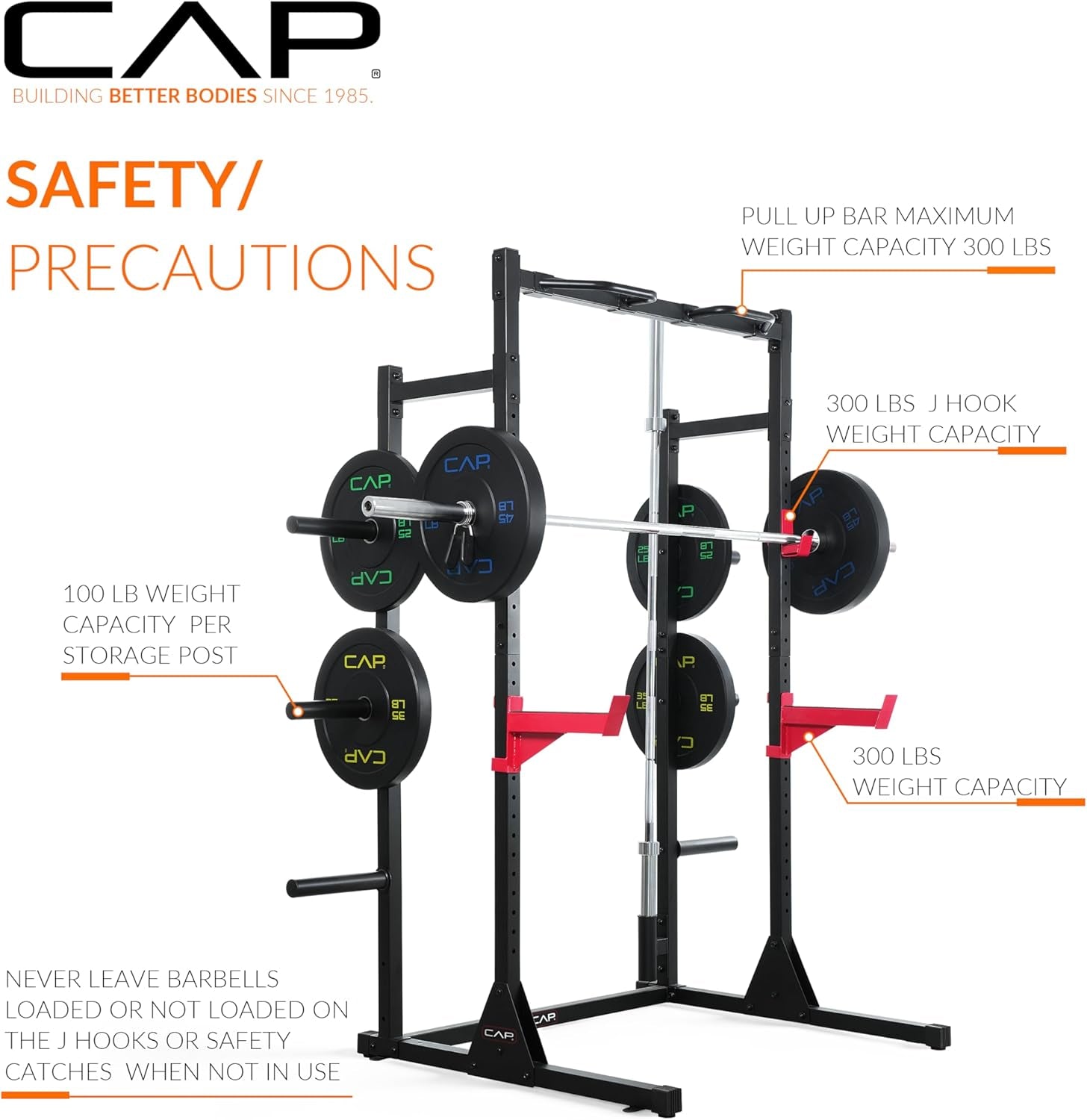 Cap Barbell Power Rack with Pull up Bar & Attachments - Multiple Colors