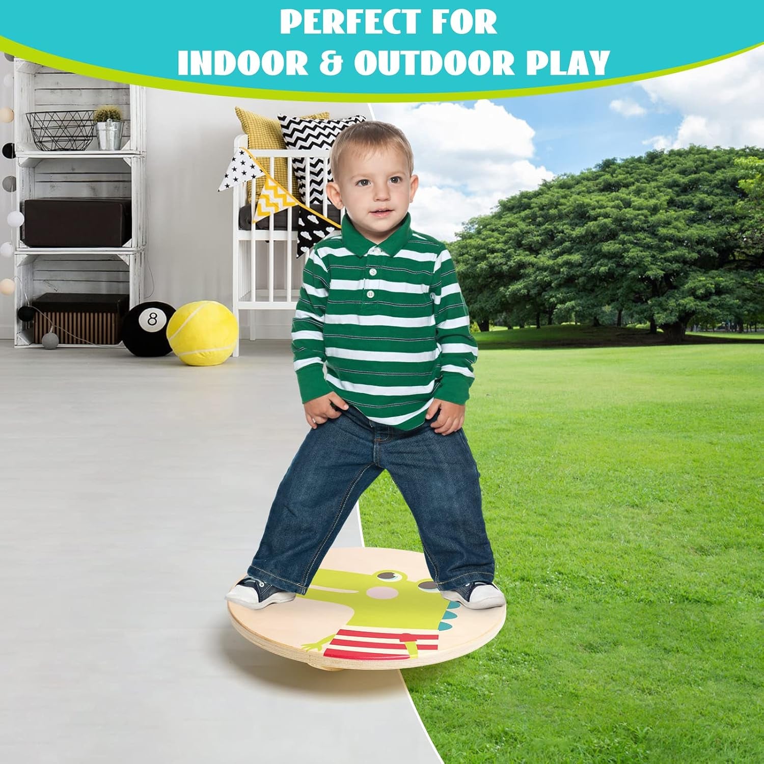 Wooden Balance Board with Crossed Base Balance Kids Rocking Seesaw Balance Board Sensory Training Rocking Board Balance Training Equipment Indoor Outdoor