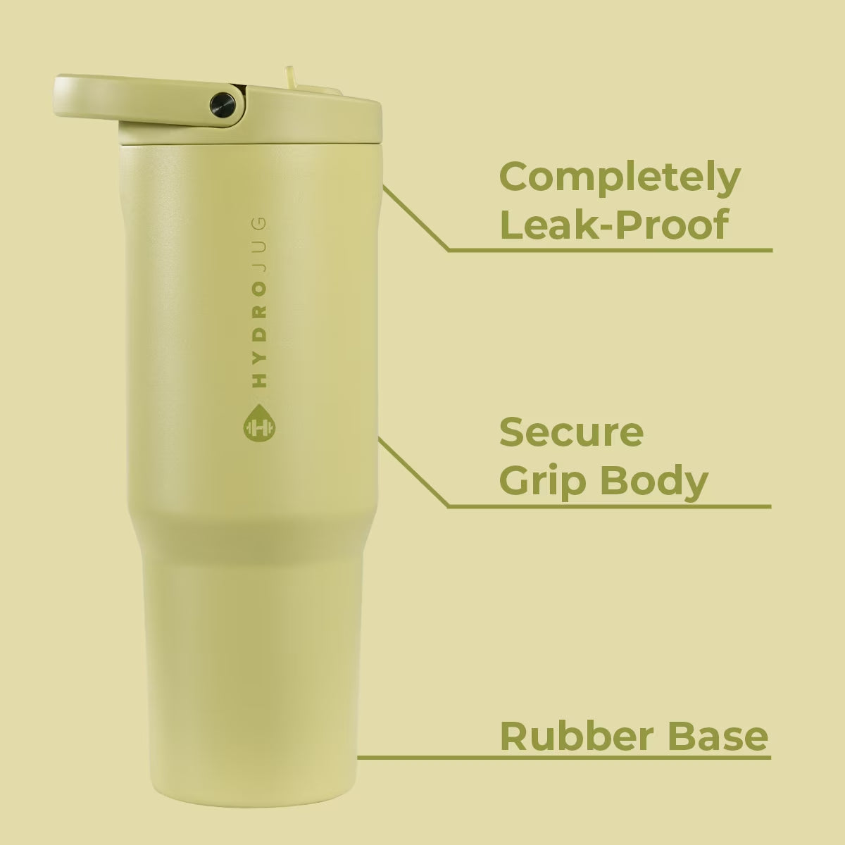 Sport – Insulated Stainless Steel Water Bottle with Flip Straw & Bucket Handle, Leakproof – 40Oz, Olive