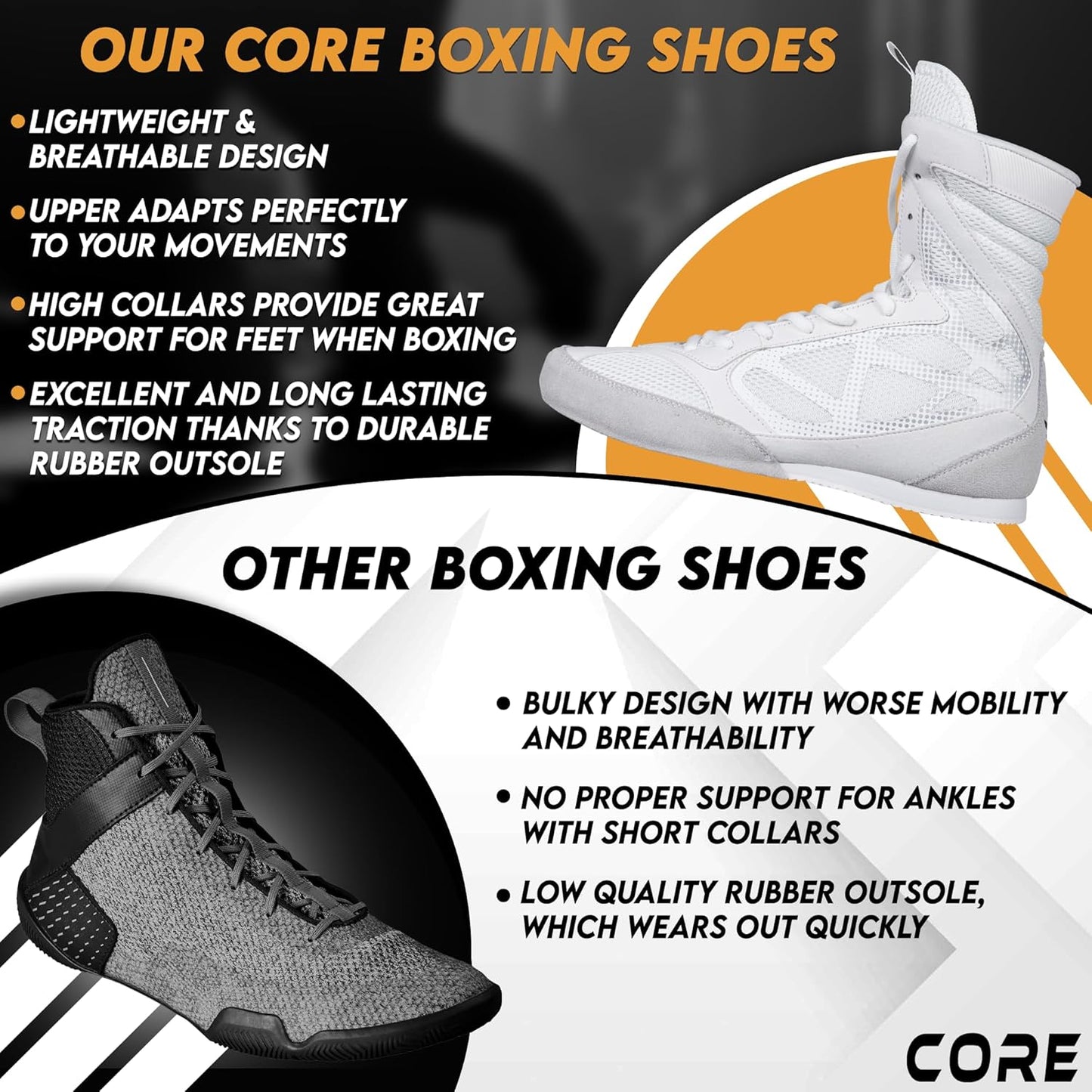 Boxing Shoes - Lightweight Boxing Shoes for Men & Women - Boxing Training Shoes with High Support – High Traction Boxing Boots - Breathable Lace up Boxer Shoes – Mens Kickboxing Shoes