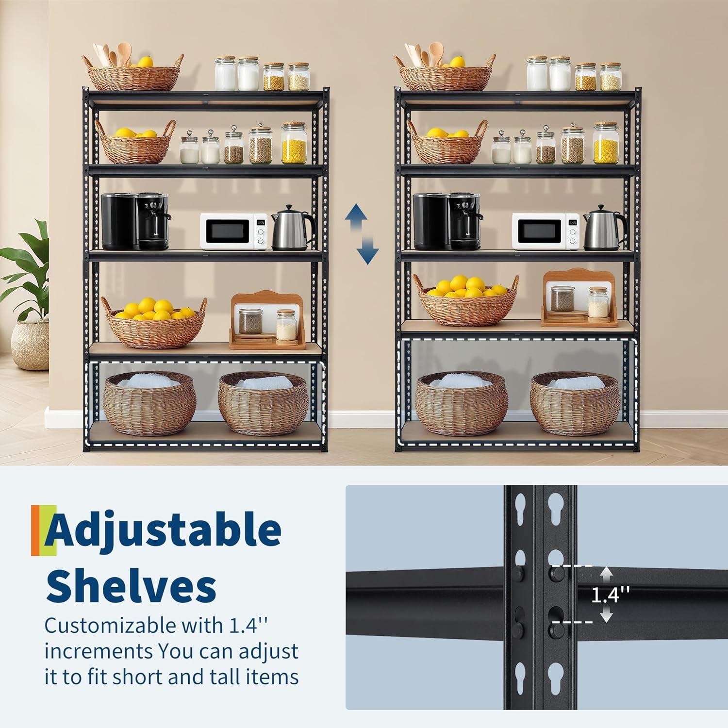 5-Tier Heavy Duty Storage Shelves with 2500 LBS Capacity, Adjustable Metal Shelving Rack for Garage, Kitchen, Pantry, Basement, Bathroom, Laundry Room Organization, 48" D X 24" W X 72" H