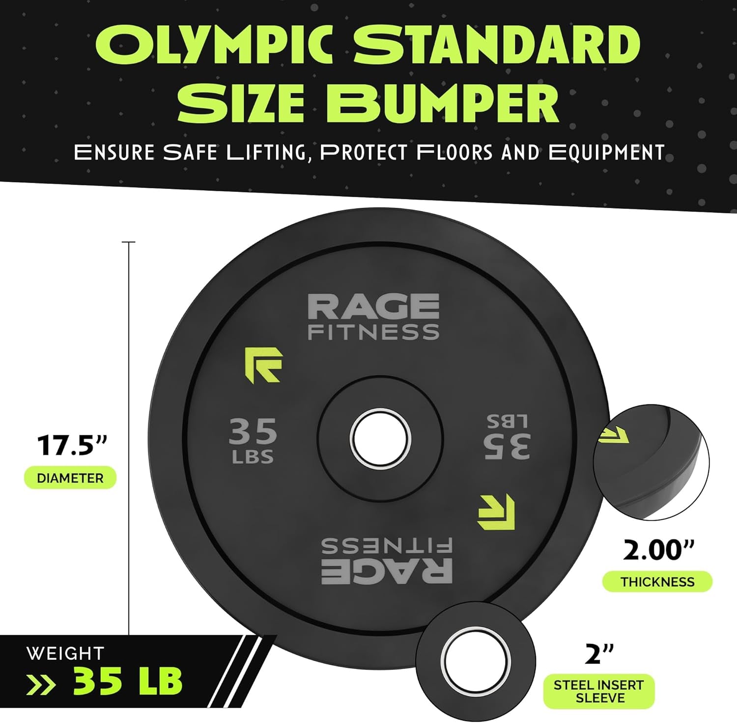Olympic Bumper Plates – Rubber-Coated Weight Plates with Steel Insert for Strength Training & Home or Commercial Gyms (10–45 Lb, Sold Individually)