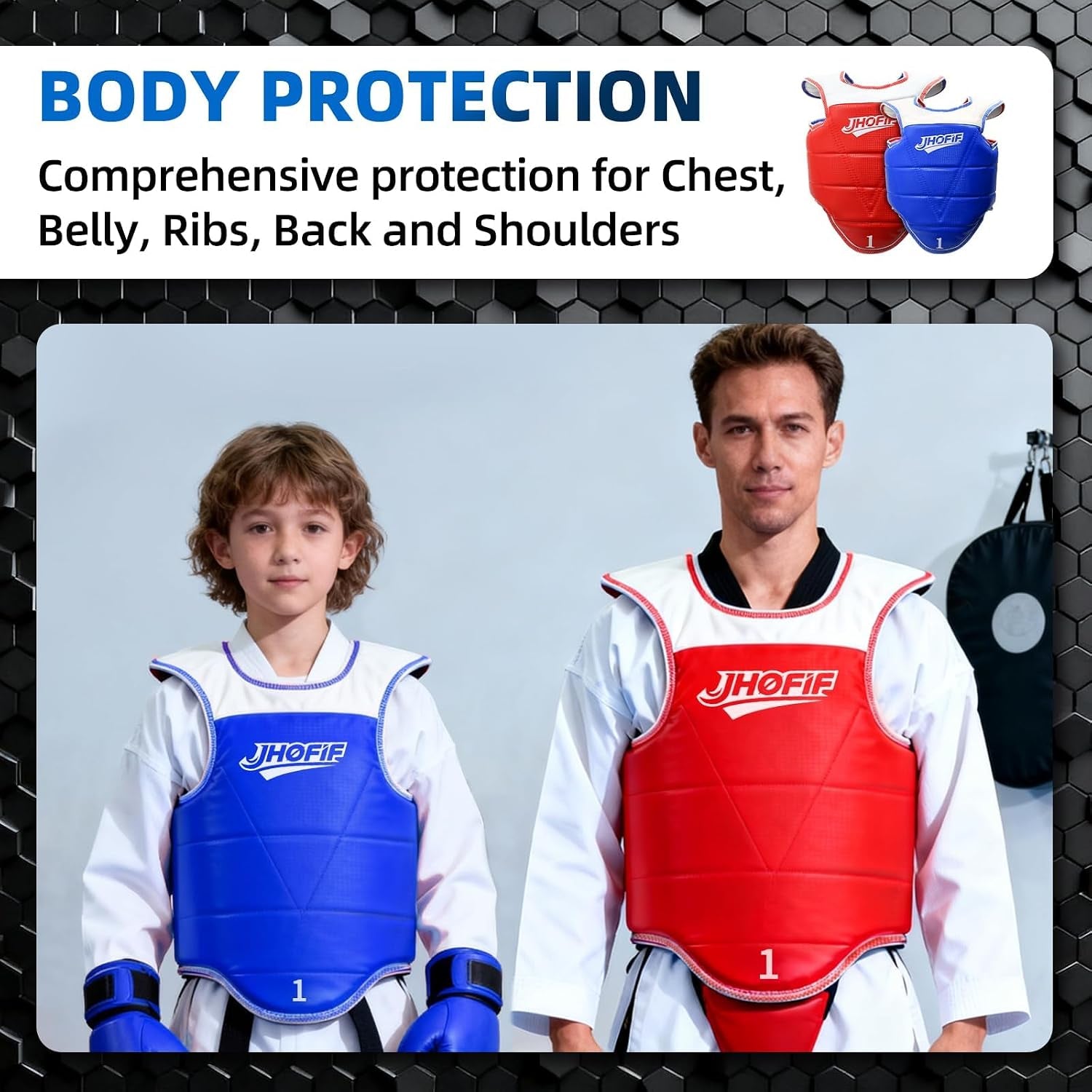 Martial Arts Chest Guard - Boxing Body Protector, Reversible Taekwondo Sparring Gear with Adjustable Straps, High-Density Foam Padding for Mma/Karate Training