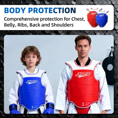 Martial Arts Chest Guard - Boxing Body Protector, Reversible Taekwondo Sparring Gear with Adjustable Straps, High-Density Foam Padding for Mma/Karate Training