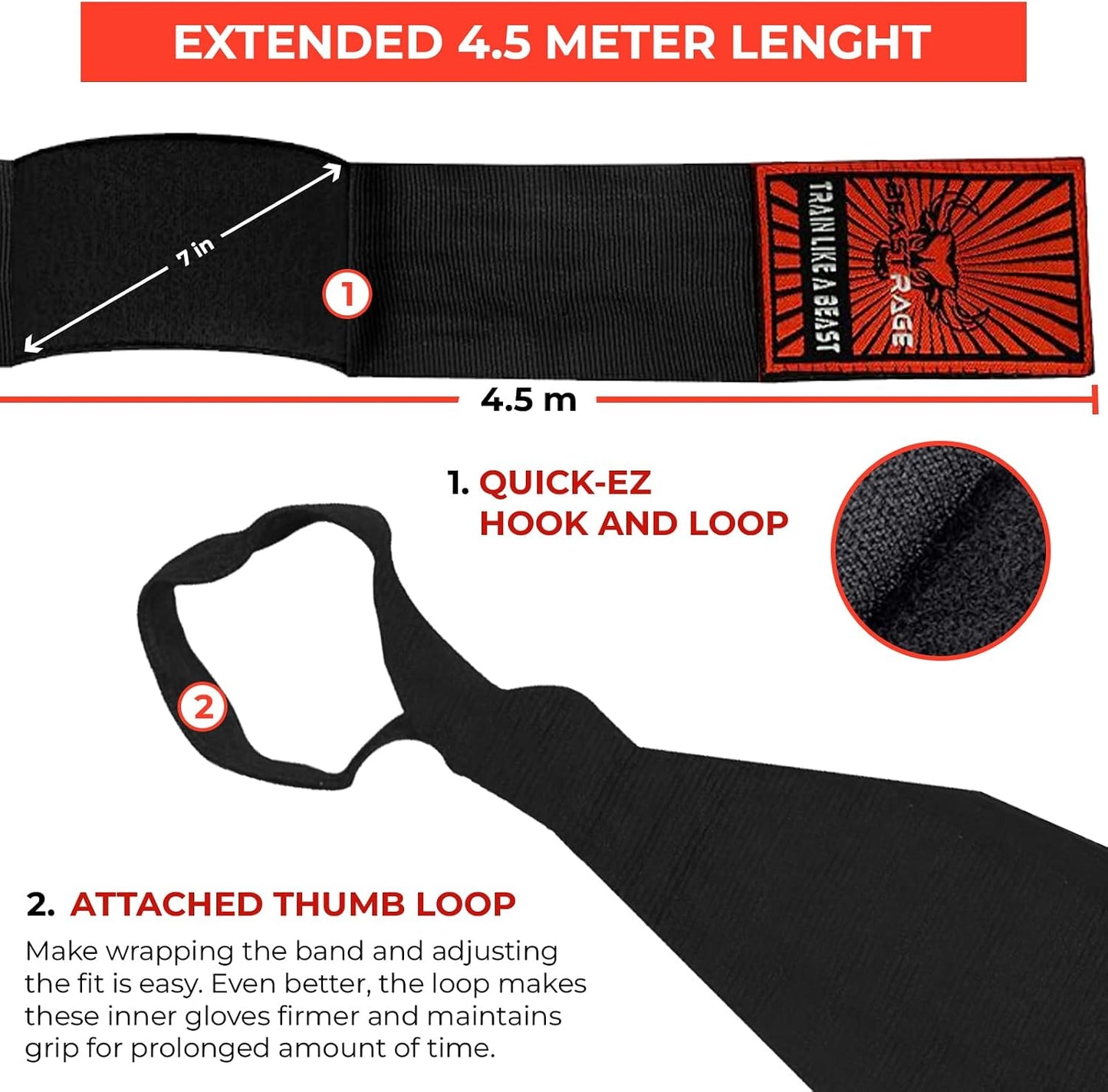 Boxing Hand Wraps for MMA Kickboxing Wrist Wraps Professional Adult 180" Semi-Elastic Martial Arts Inner Gloves Heavy Bag Handwraps Muay Thai Thumb Straps