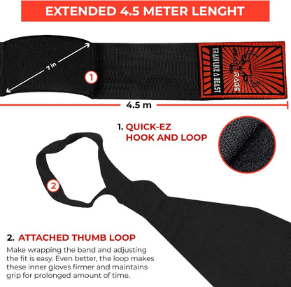 Boxing Hand Wraps for MMA Kickboxing Wrist Wraps Professional Adult 180" Semi-Elastic Martial Arts Inner Gloves Heavy Bag Handwraps Muay Thai Thumb Straps