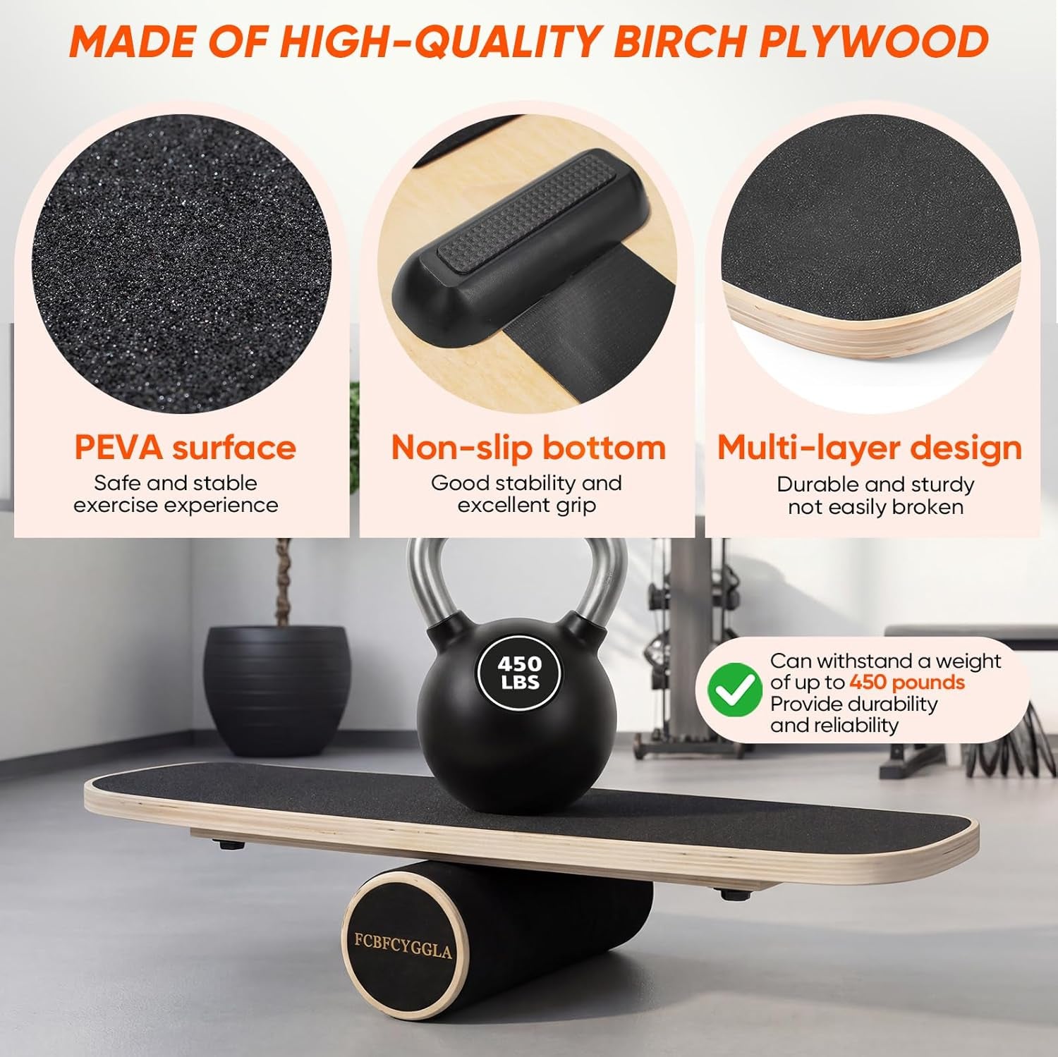 Balance Board with Adjustable Stoppers, Surf Balance Trainer for Adults, Wooden Balance Board for Core Strength & Balance Control, Skateboard Snowboard Training Equipment