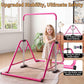 Expandable Kids Gymnastics Kip Bar - Upgraded Dual Base, Folding Adjustable Height 44''-60'', 350LBS Weight Limit, Anti-Slip Suction Feet, Home Training Bar for Kids Ages 3-13 (Pink)