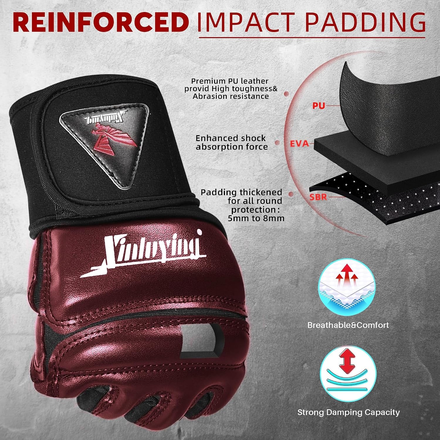MMA Gloves Boxing Punch Bag Training Martial Arts Sparring Grappling Kickboxing Muay Thai Gloves, Thickened Knuckle Pads, Wider Wristband, Fingerless Rub Resistance Mitts for Men Women Kids