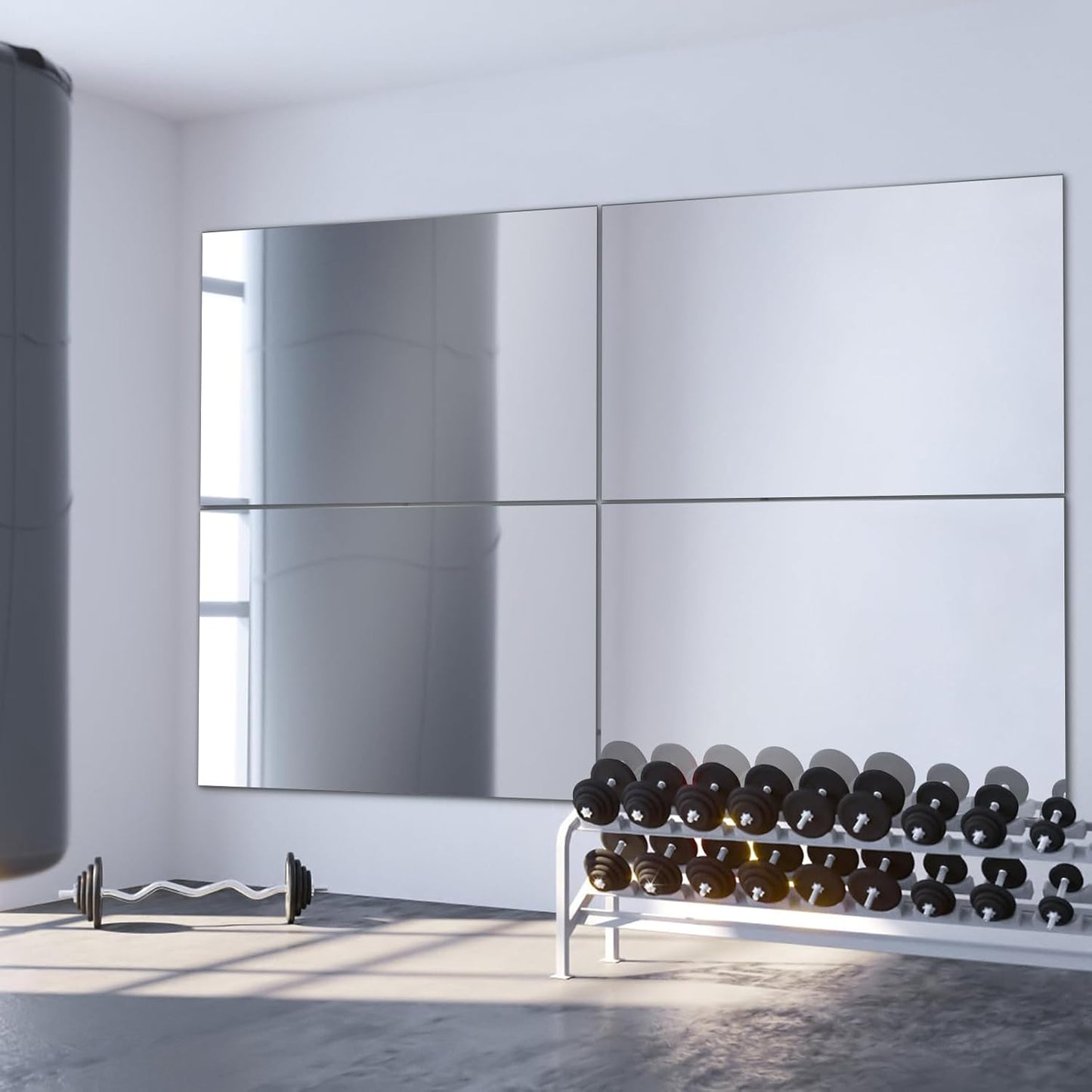 Tempered Glass Home Gym Mirror, 2Pcs 48"X30" Large Gym Mirror, HD Large Full Body Mirrors for Dance, Yoga, Frameless, Fitness, Garage