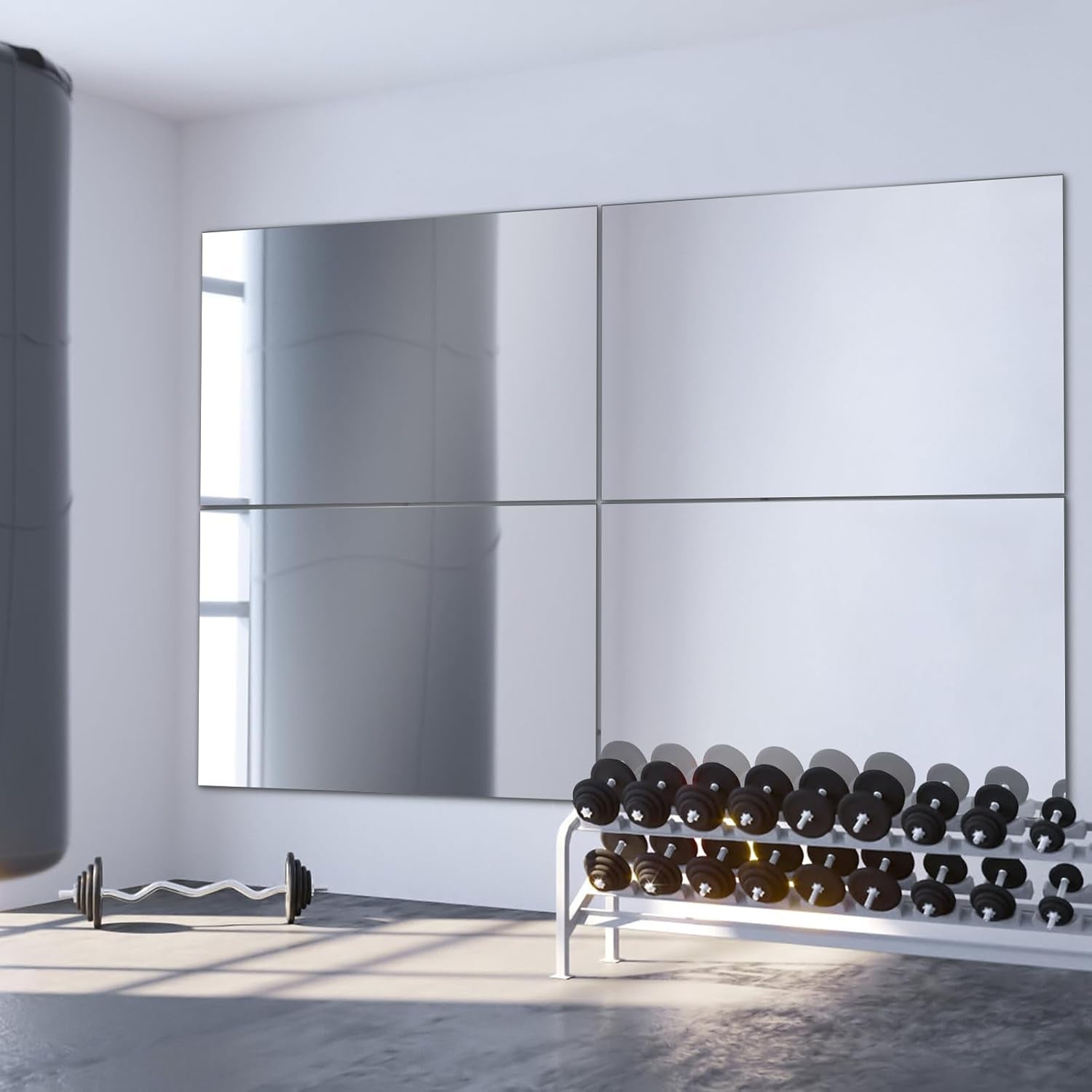 Tempered Glass Home Gym Mirror, 2Pcs 48"X30" Large Gym Mirror, HD Large Full Body Mirrors for Dance, Yoga, Frameless, Fitness, Garage