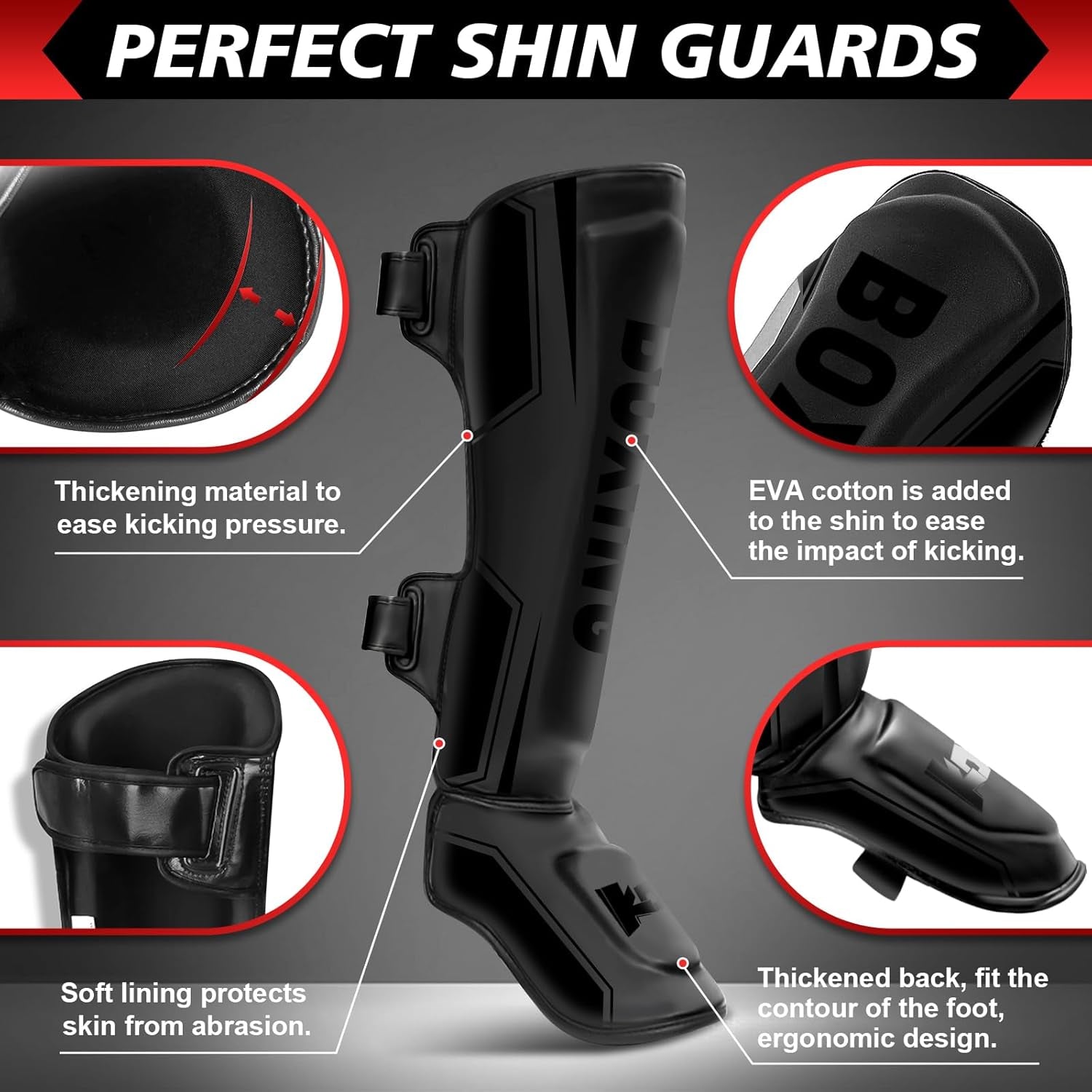 Kickboxing Shin Guards Muay Thai Shin Pads with 16 OZ Boxing Gloves, Adjustable Leg Guards with Instep Protection Shinguards with Workout Gloves Martial Arts Training Equipment for MMA Training