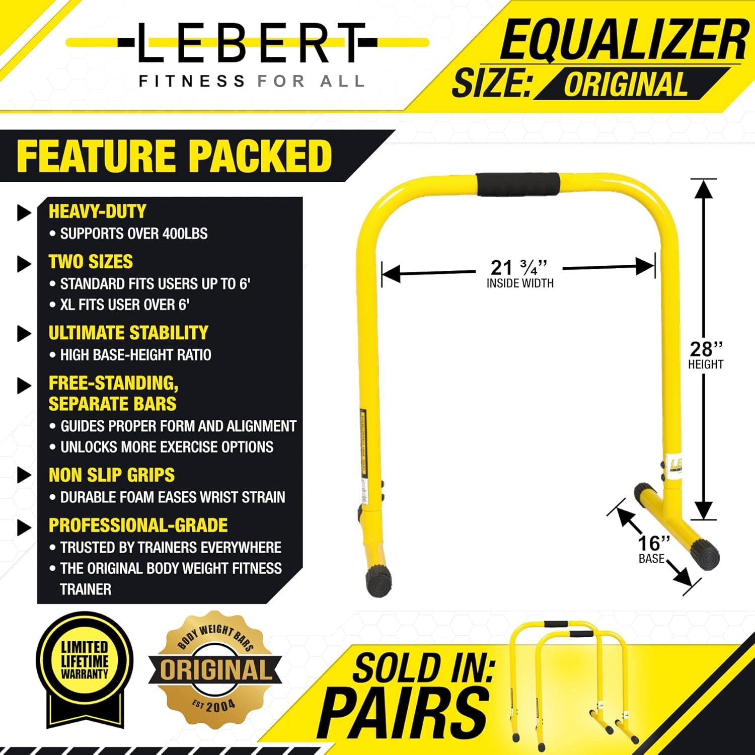 Lebert Equalizer Total Body Strengthener – Portable Dip Station for Full Bodyweight Training – Includes Hip Resistance Band & Online Coaching – Available in Standard & XL Sizes