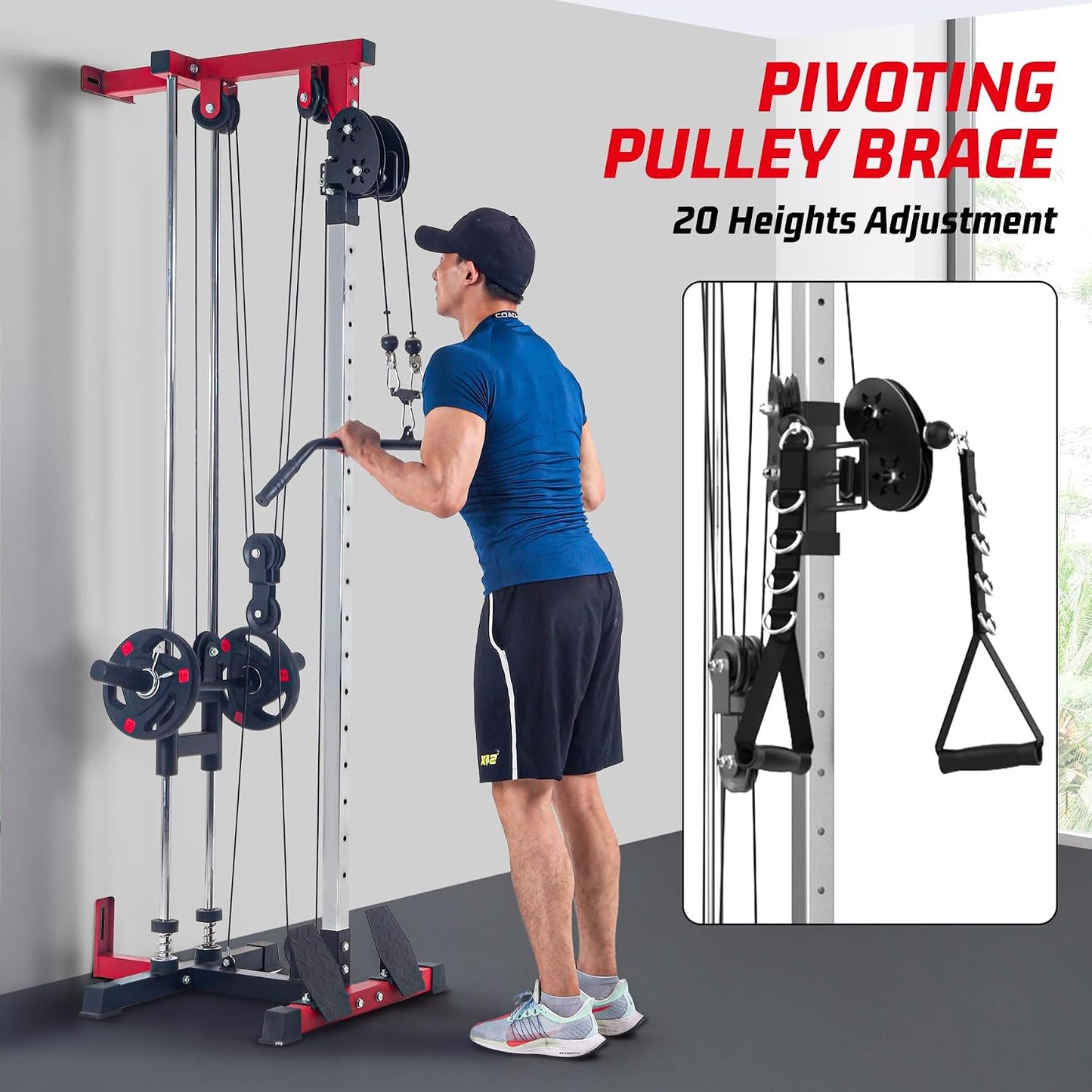 LAT Pull down Machines, 20-Position Wall Mount Cable Machine, Dual Pulley Cable Machine, Pulldown & Low Row Dual Station System with Accessories for Cable Crossover, Row, Chest Press & Leg Exercises |