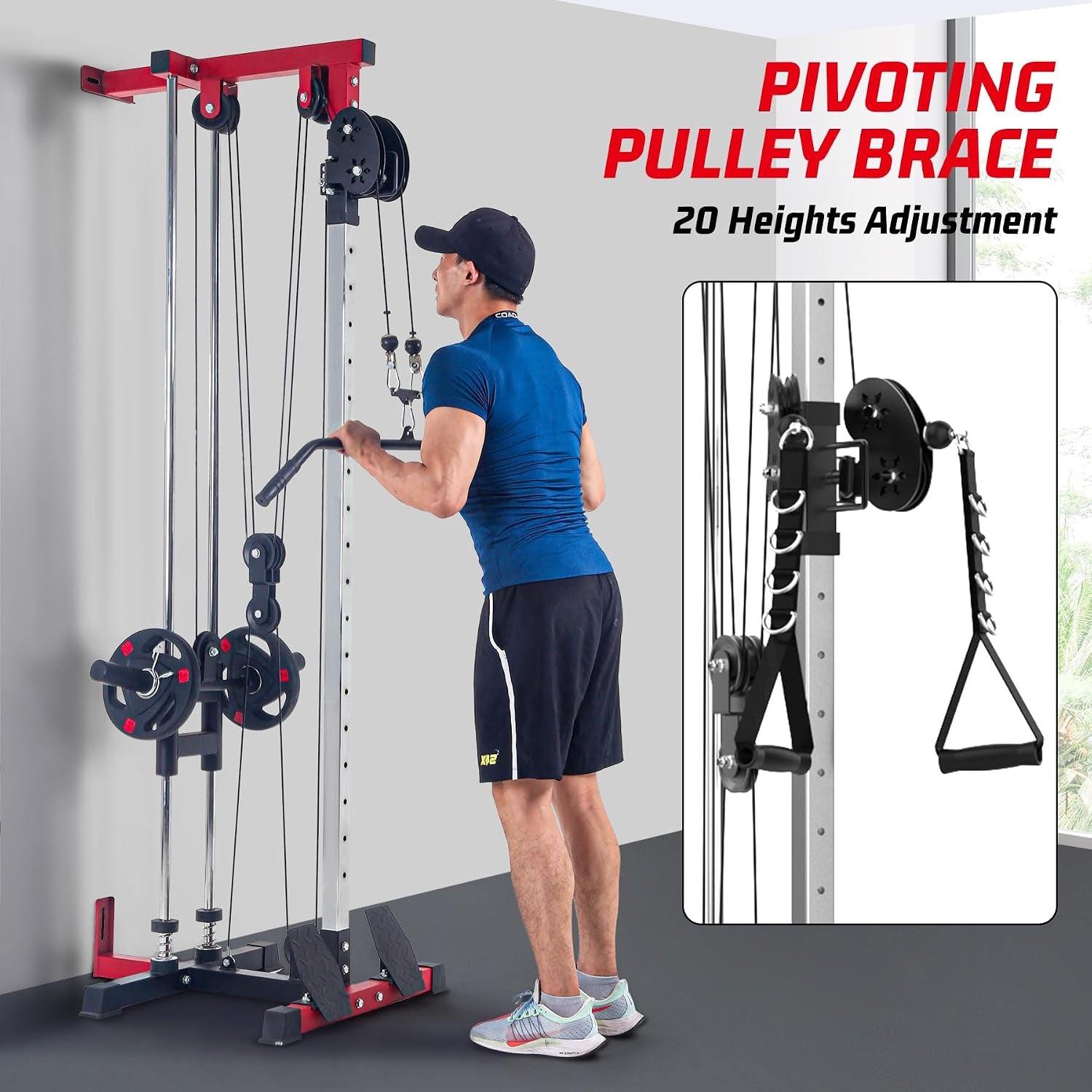 LAT Pull down Machines, 20-Position Wall Mount Cable Machine, Dual Pulley Cable Machine, Pulldown & Low Row Dual Station System with Accessories for Cable Crossover, Row, Chest Press & Leg Exercises |
