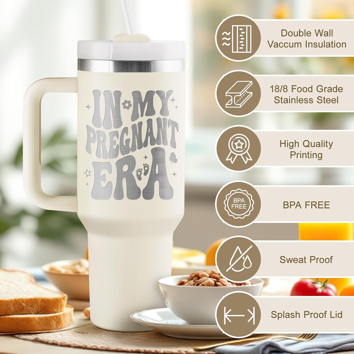 Pregnancy Gifts for Expecting Mom - Mom to Be Gift - Pregnant Mom Gifts - Mothers Day Gift for Pregnant Women, First Time Mother to Be, Mommy to Be - 40Oz Travel Cup Insulated Tumbler with Lid & Straw