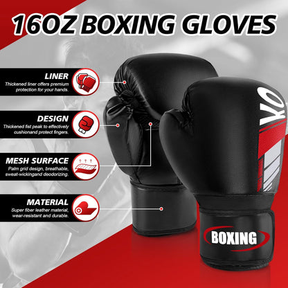 Kickboxing Shin Guards Muay Thai Shin Pads with 16 OZ Boxing Gloves, Adjustable Leg Guards with Instep Protection Shinguards with Workout Gloves Martial Arts Training Equipment for MMA Training