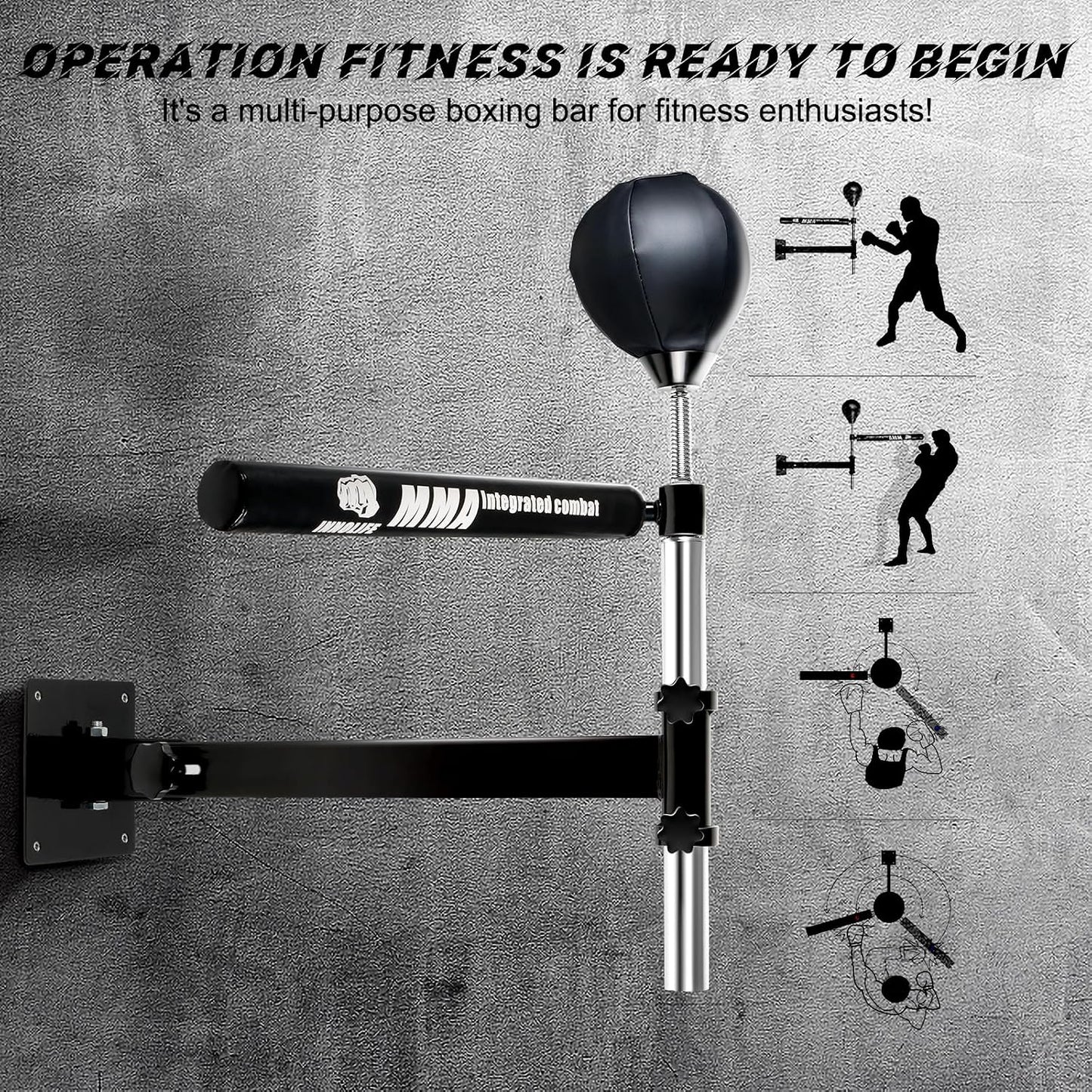 Wall Mount Boxing Bar MMA Boxing Speed Trainer Boxing Reflex Bar Boxing Equipment Boxing Spinning Bar with Punching Ball for Gym Home