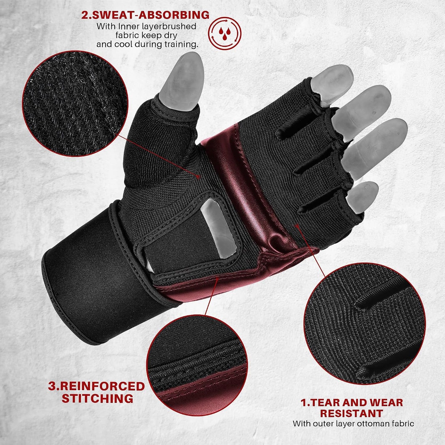 MMA Gloves Boxing Punch Bag Training Martial Arts Sparring Grappling Kickboxing Muay Thai Gloves, Thickened Knuckle Pads, Wider Wristband, Fingerless Rub Resistance Mitts for Men Women Kids