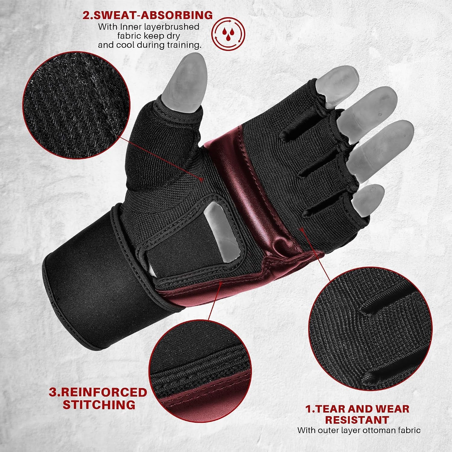 MMA Gloves Boxing Punch Bag Training Martial Arts Sparring Grappling Kickboxing Muay Thai Gloves, Thickened Knuckle Pads, Wider Wristband, Fingerless Rub Resistance Mitts for Men Women Kids