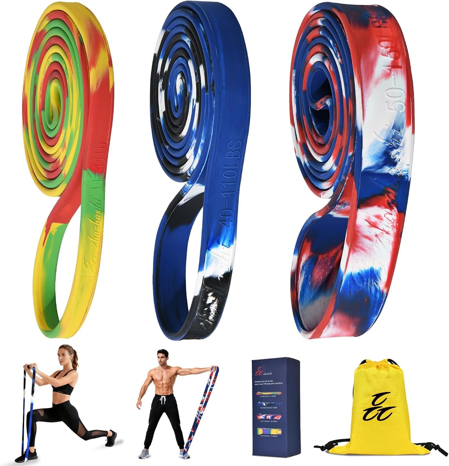 Resistance Band Set, 81.9 Inch Circumference Pull up Assist Bands with Storage Bag, Camouflage Workout Bands for Powerlifting, Stretching, WOD & Strength Training, Unisex Fitness