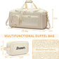 Gym Bag for Women & Men, 45L Travel Duffle Sports Duffel Bag Gym Weekender Overnight Backpack with Shoe Compartment (4Beige)