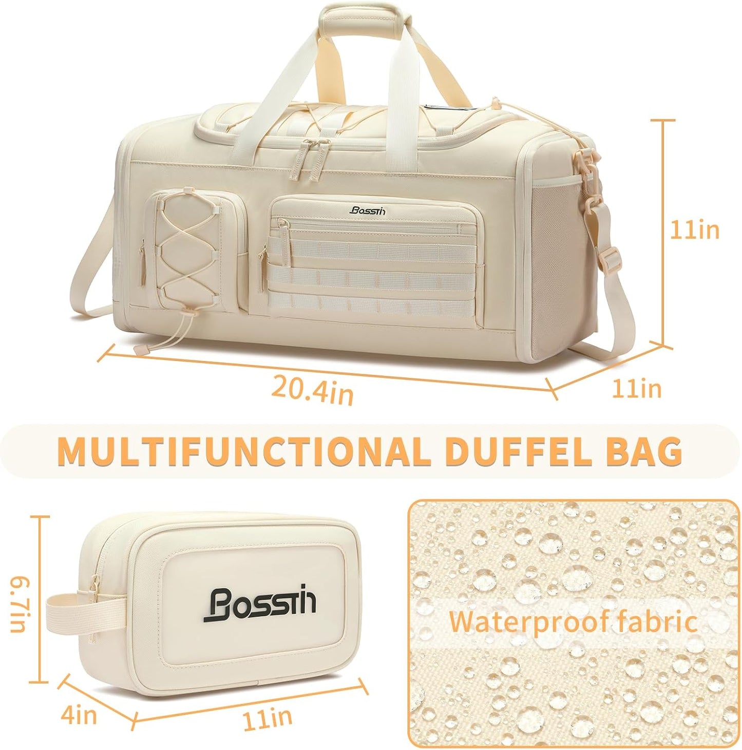 Gym Bag for Women & Men, 45L Travel Duffle Sports Duffel Bag Gym Weekender Overnight Backpack with Shoe Compartment (4Beige)