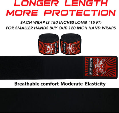 Boxing Hand Wraps for MMA Kickboxing Wrist Wraps Professional Adult 180" Semi-Elastic Martial Arts Inner Gloves Heavy Bag Handwraps Muay Thai Thumb Straps