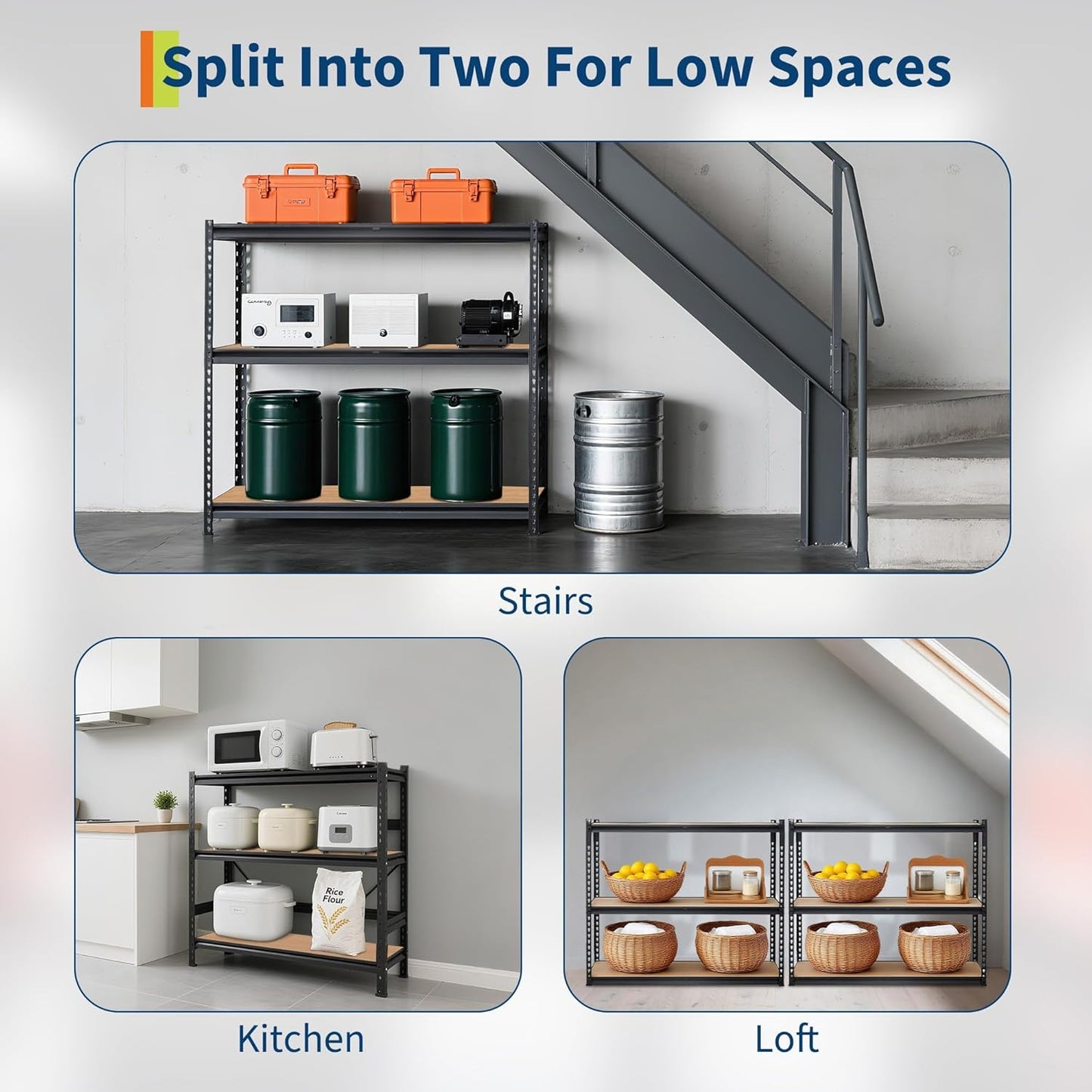 5-Tier Heavy Duty Storage Shelves with 2500 LBS Capacity, Adjustable Metal Shelving Rack for Garage, Kitchen, Pantry, Basement, Bathroom, Laundry Room Organization, 48" D X 24" W X 72" H