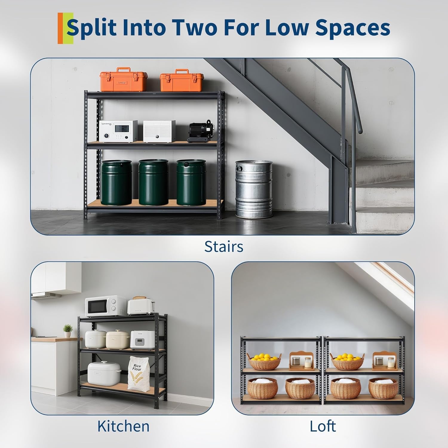 5-Tier Heavy Duty Storage Shelves with 2500 LBS Capacity, Adjustable Metal Shelving Rack for Garage, Kitchen, Pantry, Basement, Bathroom, Laundry Room Organization, 48" D X 24" W X 72" H