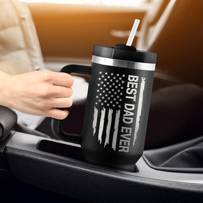 Dad Gifts Fathers Day Gift for Dad Best Dad Ever Gift from Daughter Son Kids Wife 40Oz Travel Cup Insulated Tumbler with Handle & Straw