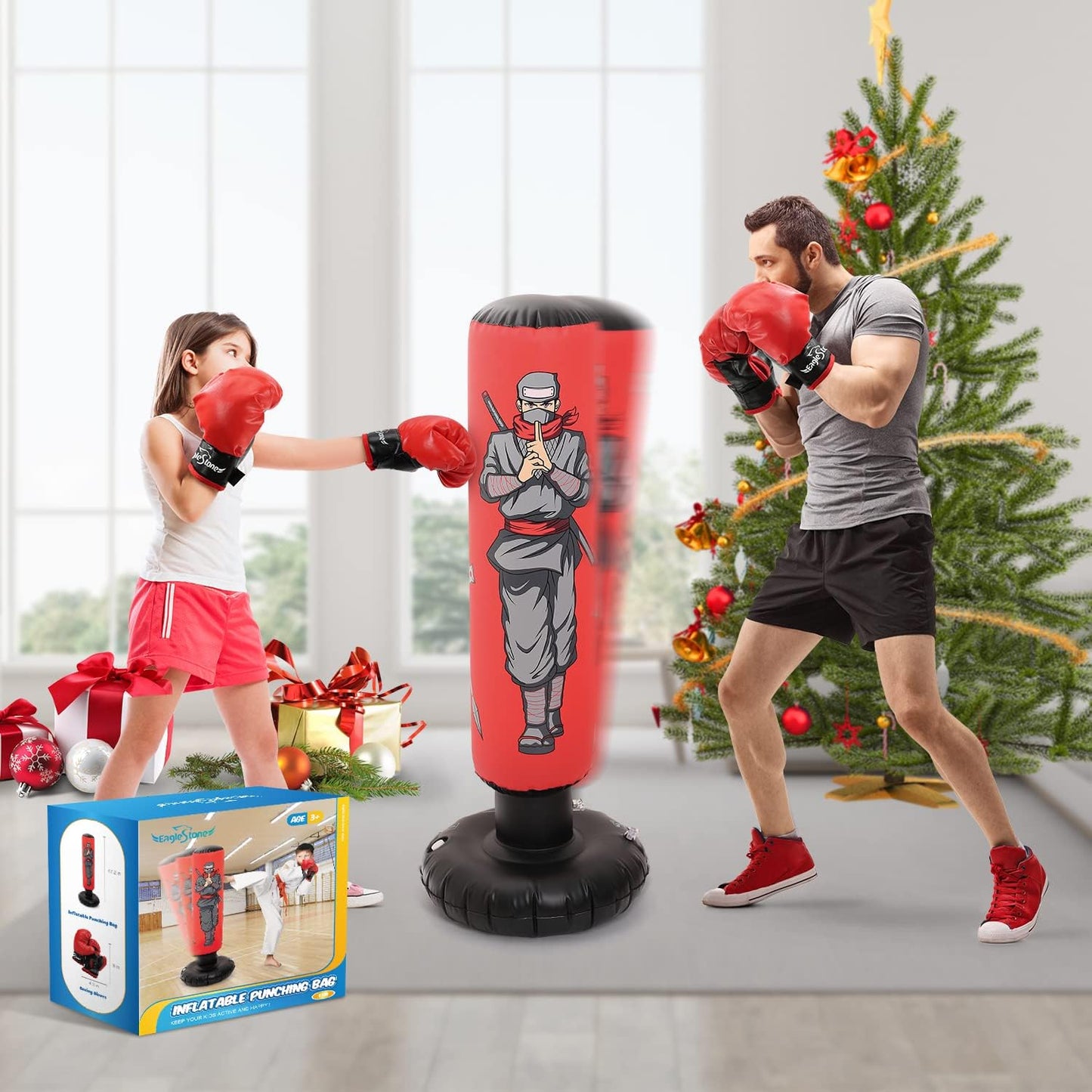 47" Kids Punching Bag with Boxing Gloves – Inflatable Boxing Bag for Boys & Girls, Standing Training Toy for Fitness & Stress Relief