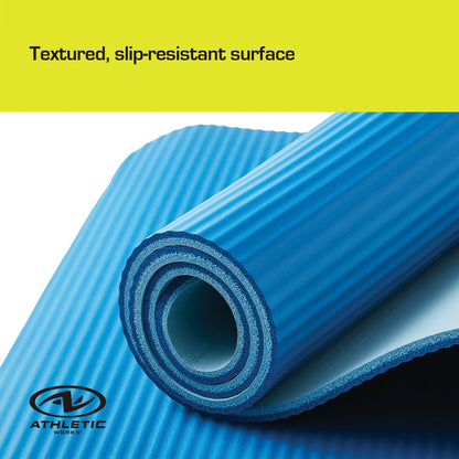Two Tone Fitness Mat, 10Mm, 72Inx24In, Blue Color, NBR Foam, with Carry Strap
