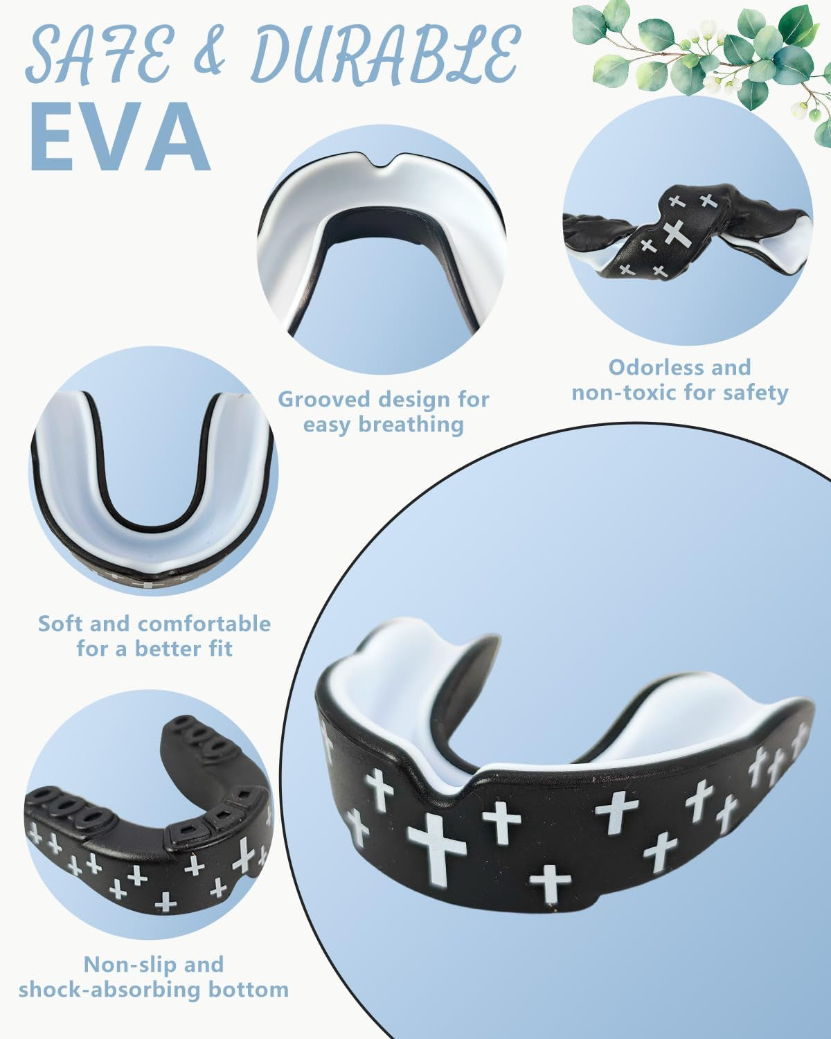 4 Pcs Mouth Guard - Faith Cross Mouthguard with Case, Religious Adult Mouth Guards Braces for Football Boxing Basketball Lacrosse Hockey and All Contact Sports