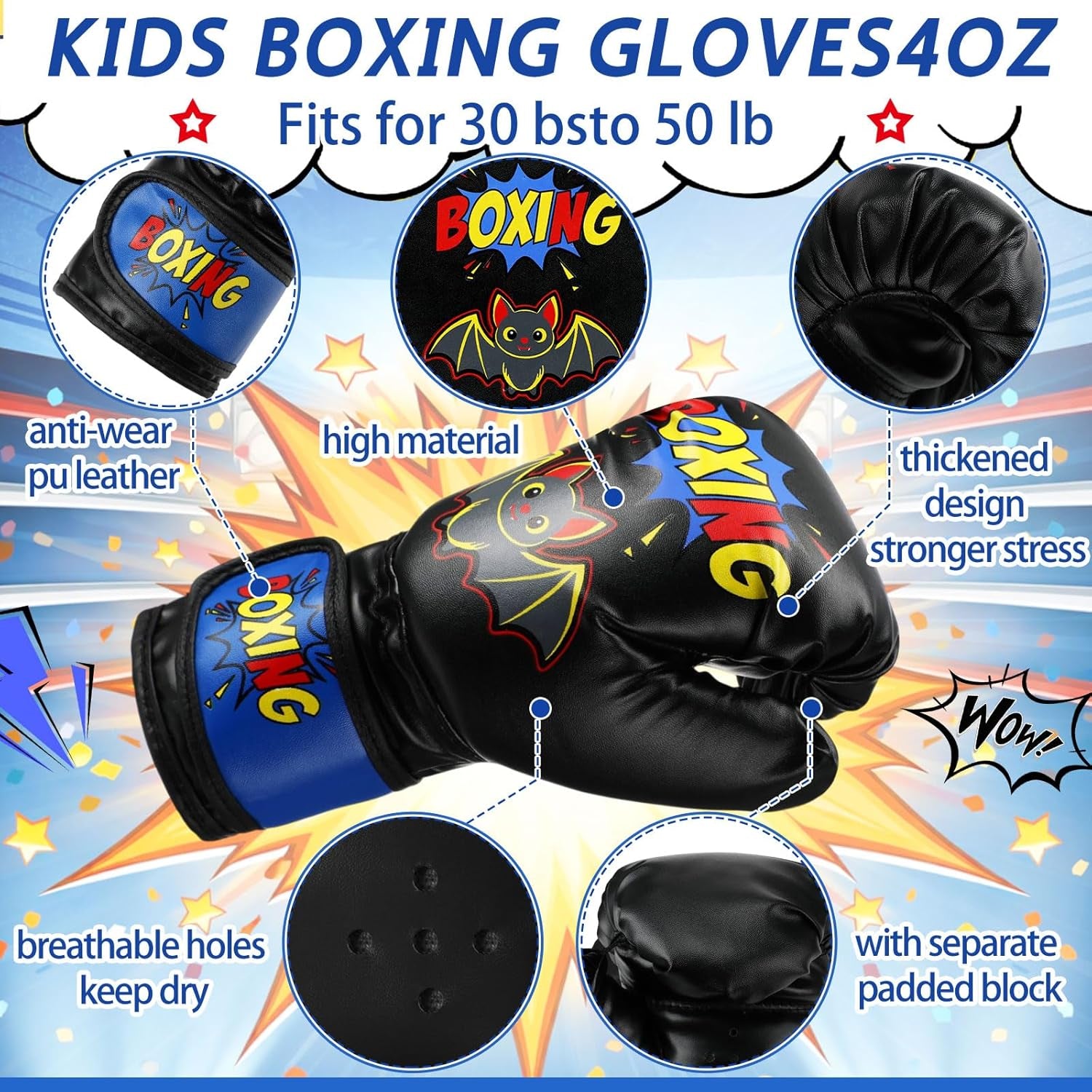 Boxing Gloves and Punching Mitts Set 4Oz Gloves Boxing Pads Kids Youth Sparring Gear Training Equipment for Taekwondo Kick Karate Muay Thai MMA Martial Art