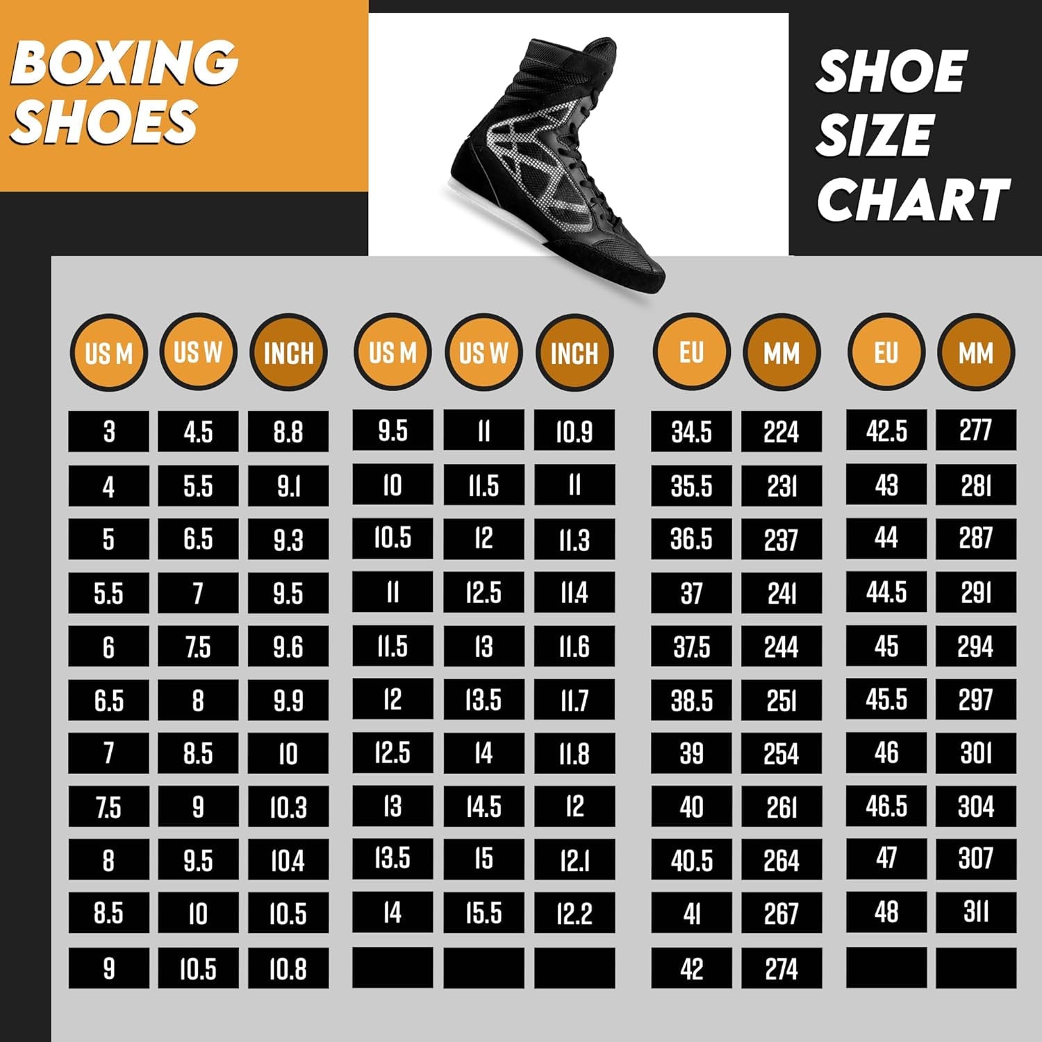 Boxing Shoes - Lightweight Boxing Shoes for Men & Women - Boxing Training Shoes with High Support – High Traction Boxing Boots - Breathable Lace up Boxer Shoes – Mens Kickboxing Shoes