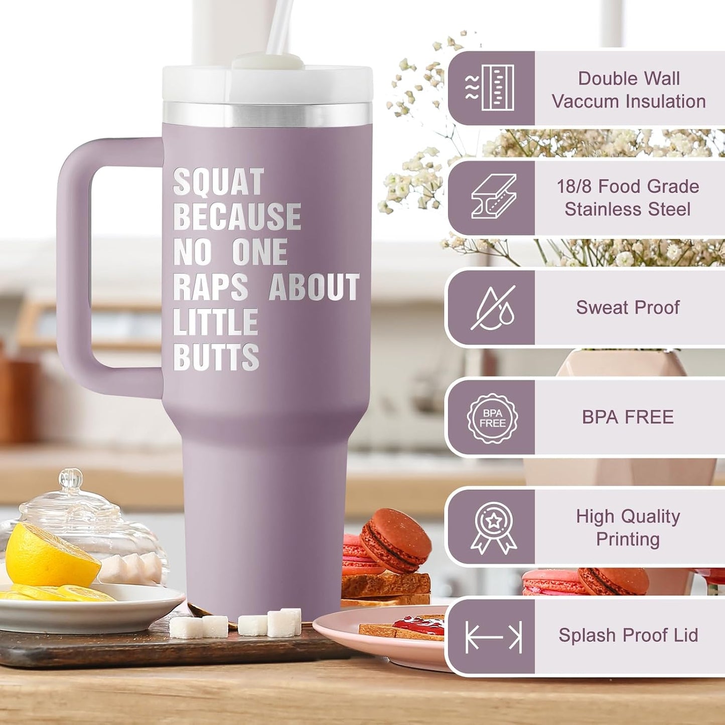 Motivational Fitness Gift for Gym Enthusiast - Workout Gifts for Women - Cool Gifts for Gym Rats - Crossfit Exercise Sports Lover Gift - 40Oz Travel Cup Insulated Tumbler with Handle & Straw