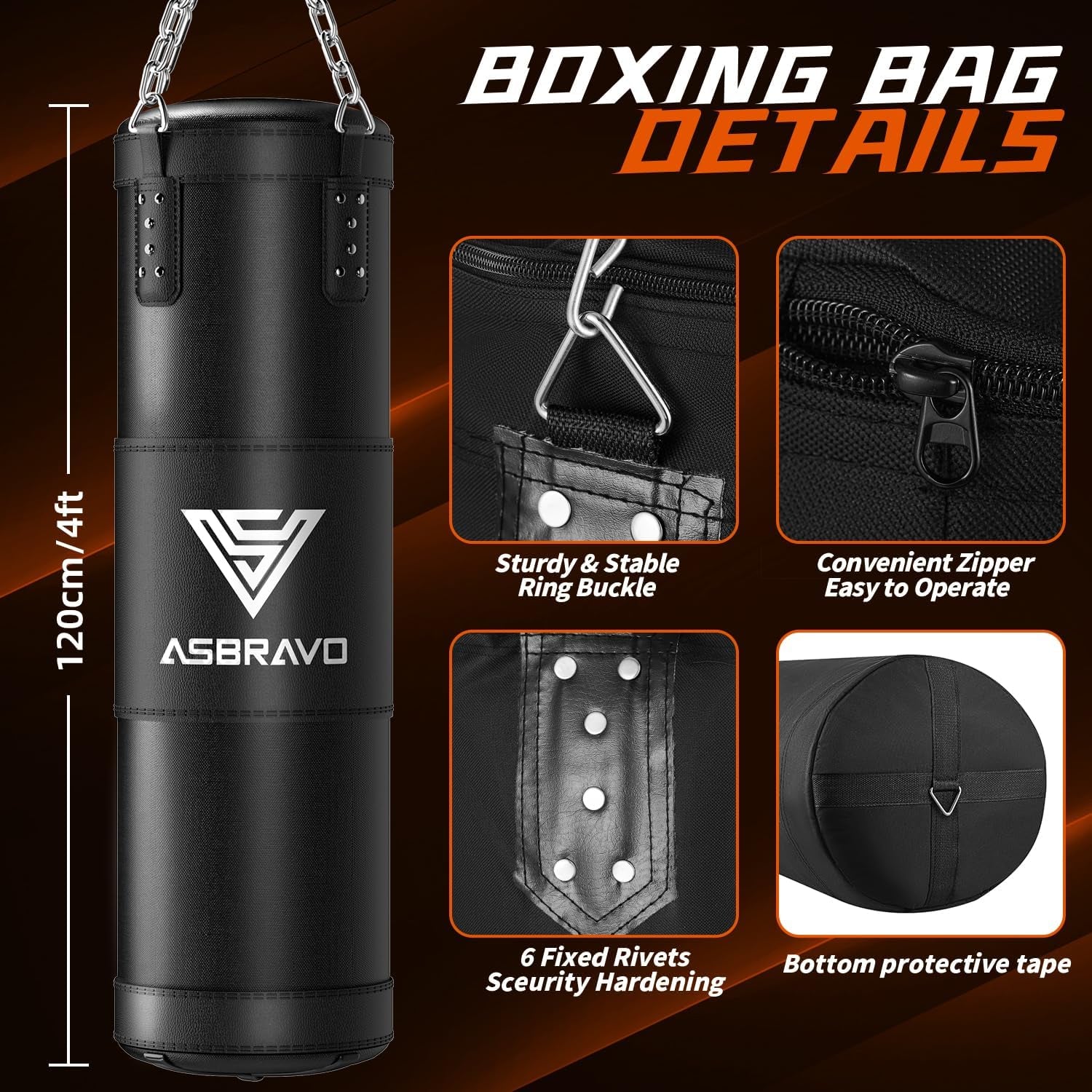 Punching Bag for Adults, 4Ft Heavy Boxing Bag Set with 12 OZ Gloves for MMA Karate Kickboxing Boxing Home Gym Training - Unfilled