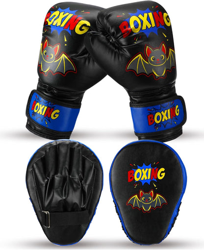 Boxing Gloves and Punching Mitts Set 4Oz Gloves Boxing Pads Kids Youth Sparring Gear Training Equipment for Taekwondo Kick Karate Muay Thai MMA Martial Art