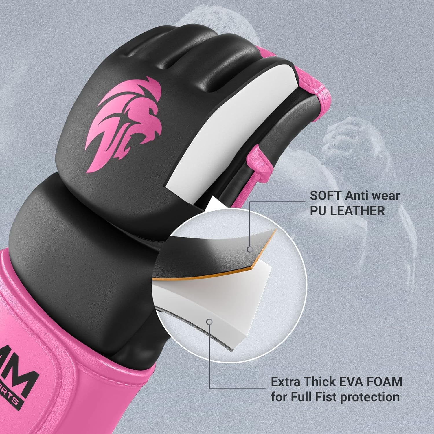 MMA Gloves - for Men & Women - Maxforce EVE Anti-Injury Shock Absorb Boxing Gloves Kickboxing Gloves - Half Finger, Open Palm for Muay Thai, Sparring, Punching Bag