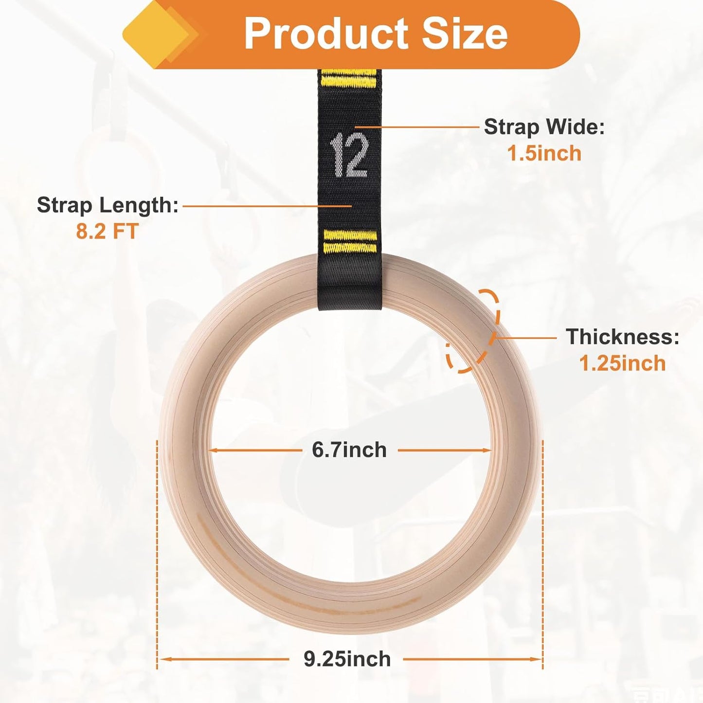 Wooden Gym Rings with 9Ft Double-Layer Numbered Straps Quick Adjust. 1.25” Olympic Rings for Home Gym Small Apartment Hotel Camping Full Body Workout Calisthenics Strength Training Body