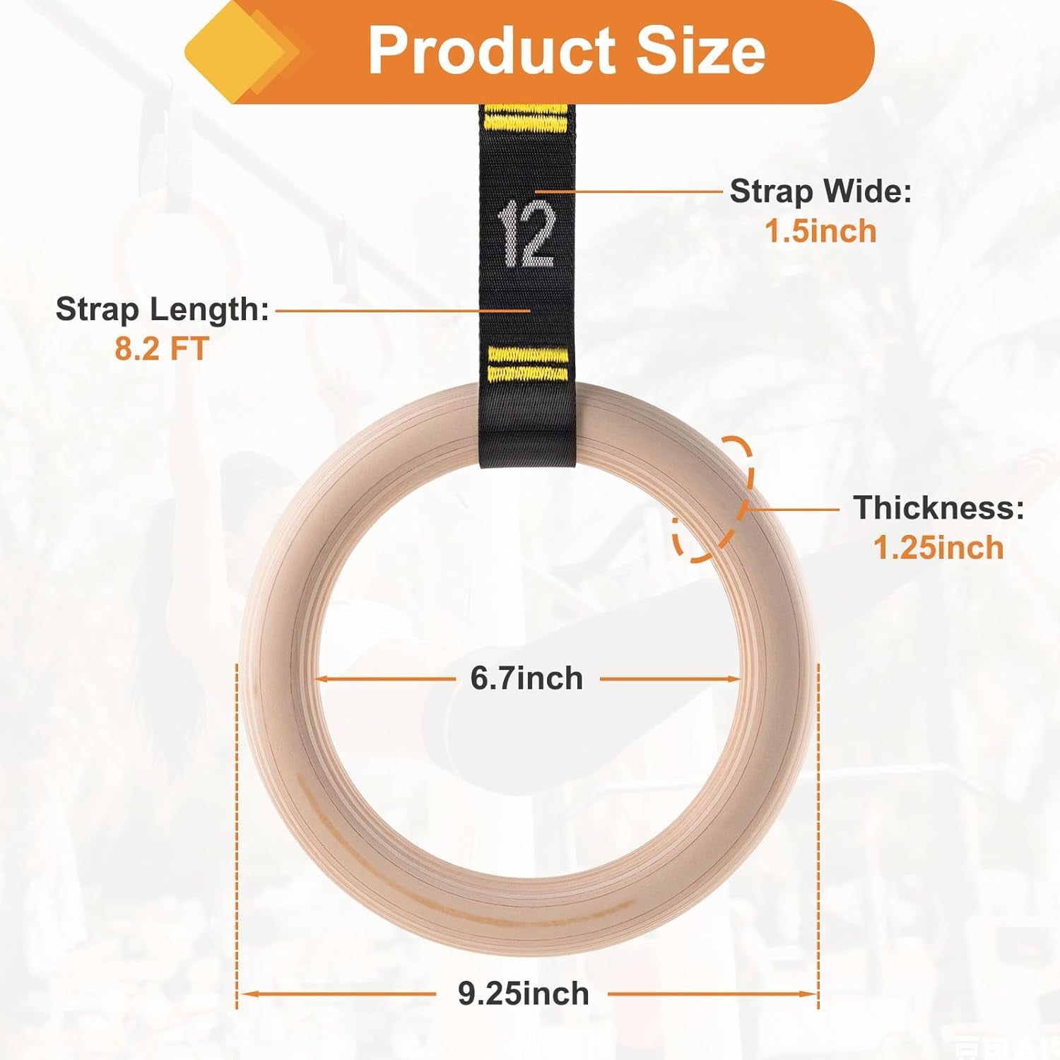 Wooden Gym Rings with 9Ft Double-Layer Numbered Straps Quick Adjust. 1.25” Olympic Rings for Home Gym Small Apartment Hotel Camping Full Body Workout Calisthenics Strength Training Body