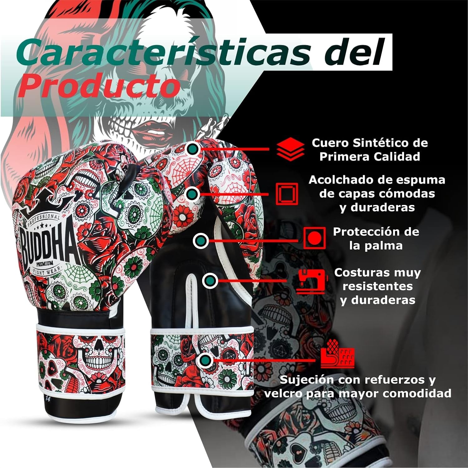 - Fantasy Luzbel Boxing Gloves - Muay Thai - Kick Boxing Synthetic Leather - Odor Resistant Inner Fabric - Reinforced Seams