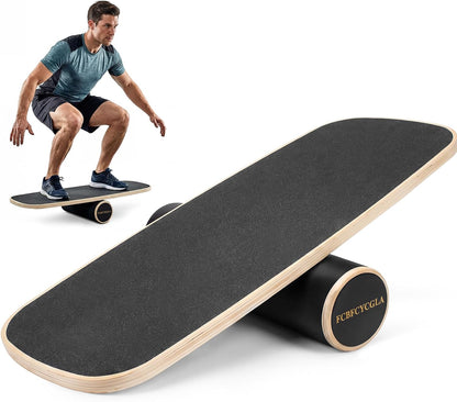 Balance Board with Adjustable Stoppers, Surf Balance Trainer for Adults, Wooden Balance Board for Core Strength & Balance Control, Skateboard Snowboard Training Equipment