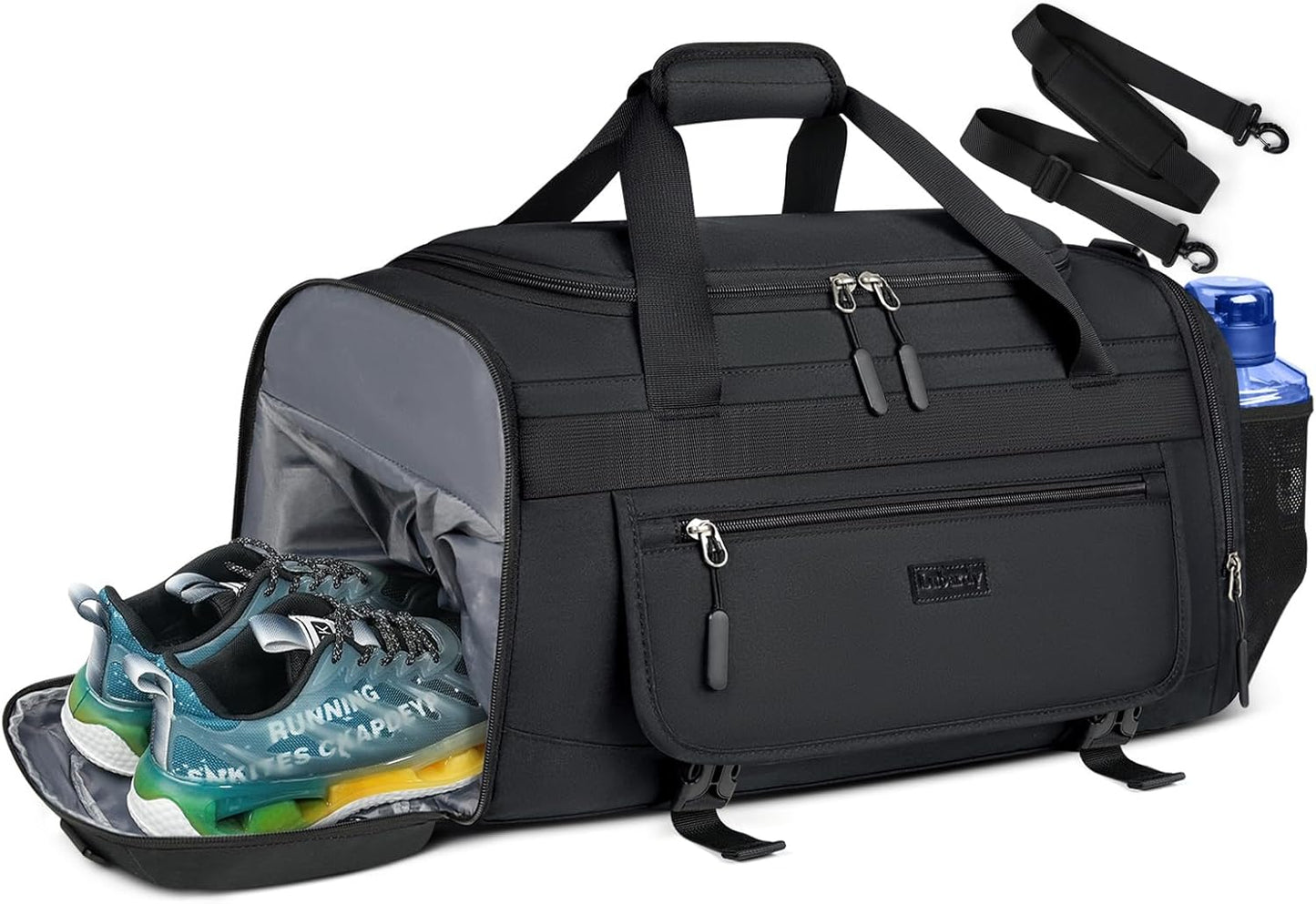 Gym Bag for Men 40L Sports Duffel Bags Gym Duffle Bag Women with Shoe Compartment & Wet Pocket Water Resistant Travel Duffel Bag Lightweight Weekender Overnight Bag Black