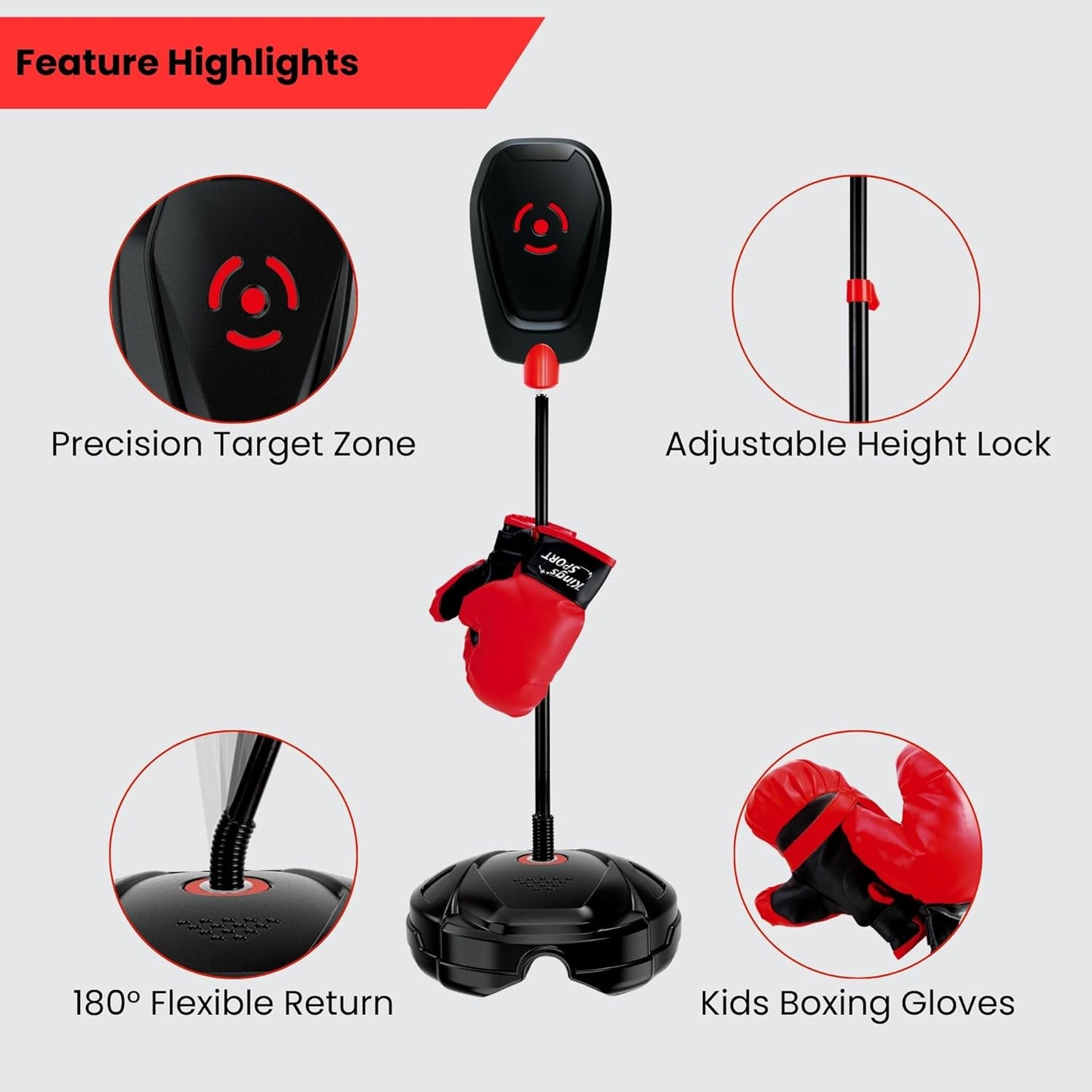 Punching Bag for Kids – Adjustable Boxing Bag with Stand & Gloves, Adjustable Height, Fun Training & Indoor/Outdoor Active Play, Durable Base – Kids Boxing Set for Ages 5+