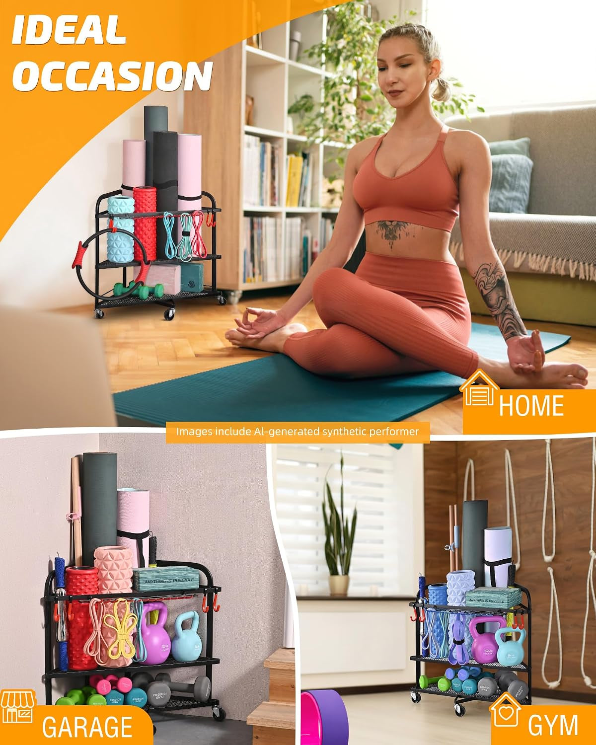 Weight Rack for Dumbbells, Home Gym Storage for Dumbbells Yoga Mat Kettlebells, Yoga Mat Storage Rack for Garage, Home Gym