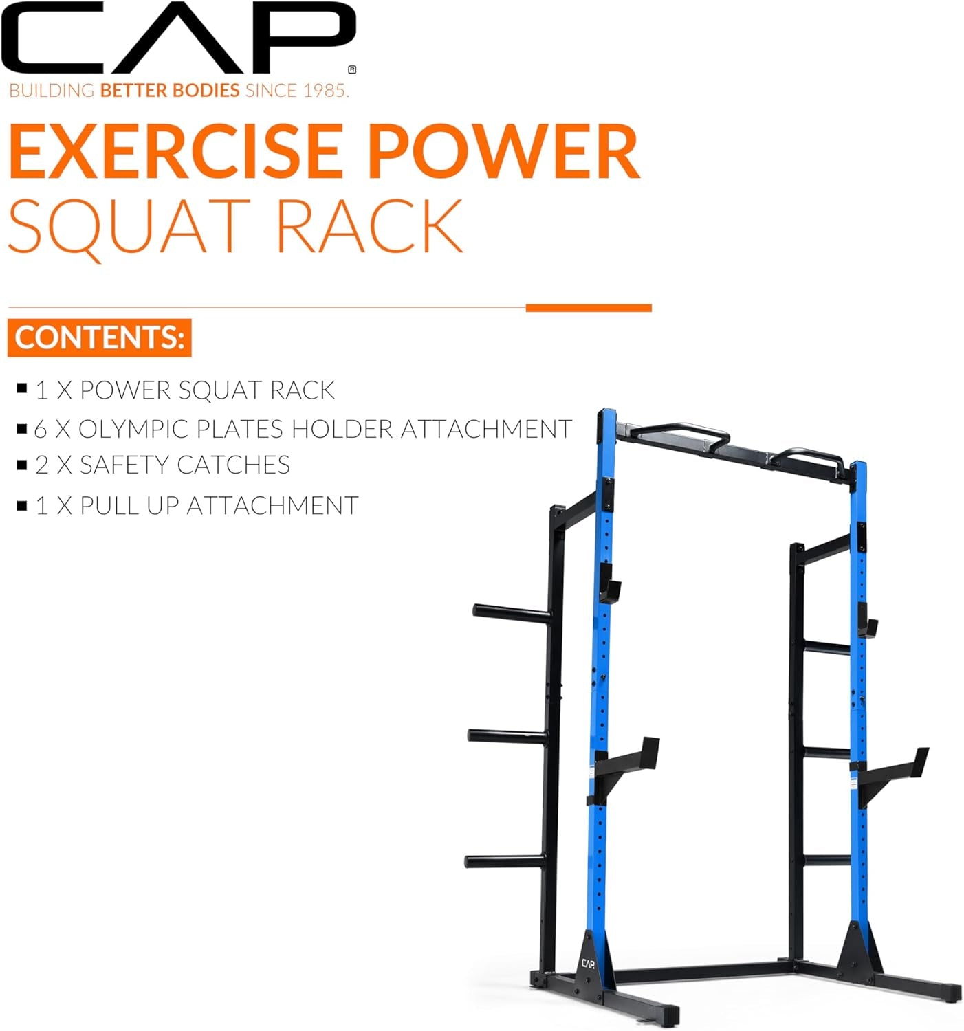 Cap Barbell Power Rack with Pull up Bar & Attachments - Multiple Colors